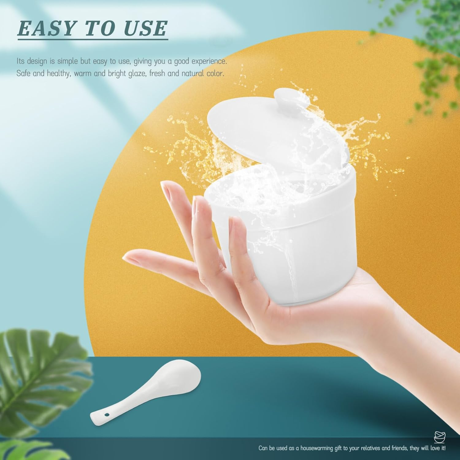 Angoily 1Set Ceramic Stewing Bowl Lid Delicate Soup Bowl for Restaurant Use for Steamed Eggs Soups and Desserts Spoon and Plate Safe for Microwave and Dishwasher