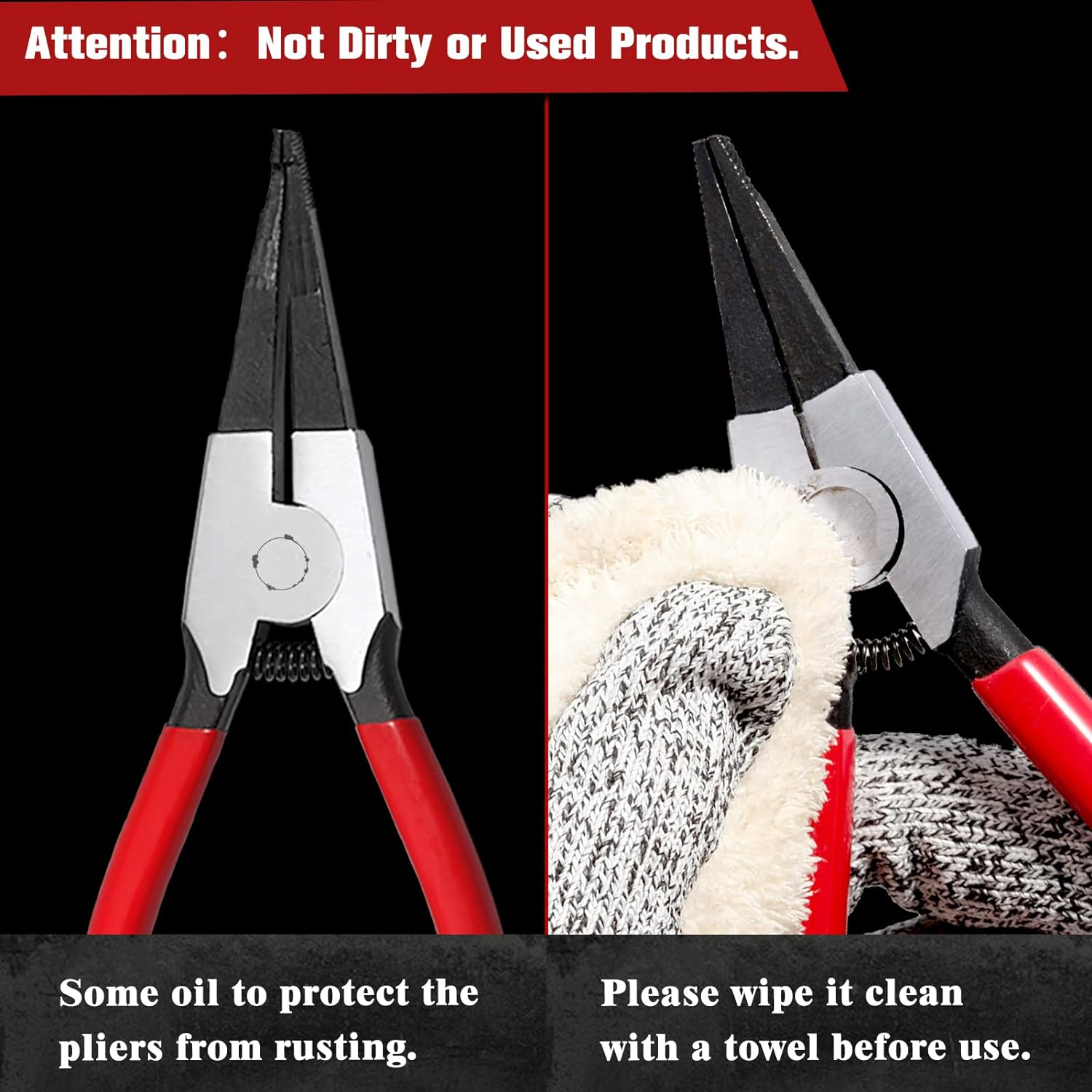 2 PCS Heavy Duty Lock Ring Pliers Set Flat Snap Ring Plier Special Circlip Pliers Reverse Retaining Ring Plier for Transmission Transfer Cases Ring Opening image number 4