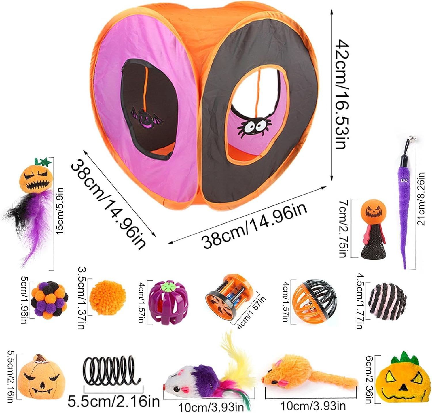 Interactive Cat Toys | Cute Cat Tunnel Toy,Cute Cat Cube Interactive Toy Set, Halloween Kitten Accessories Cat Toy Box for Indoor Pets image number 3