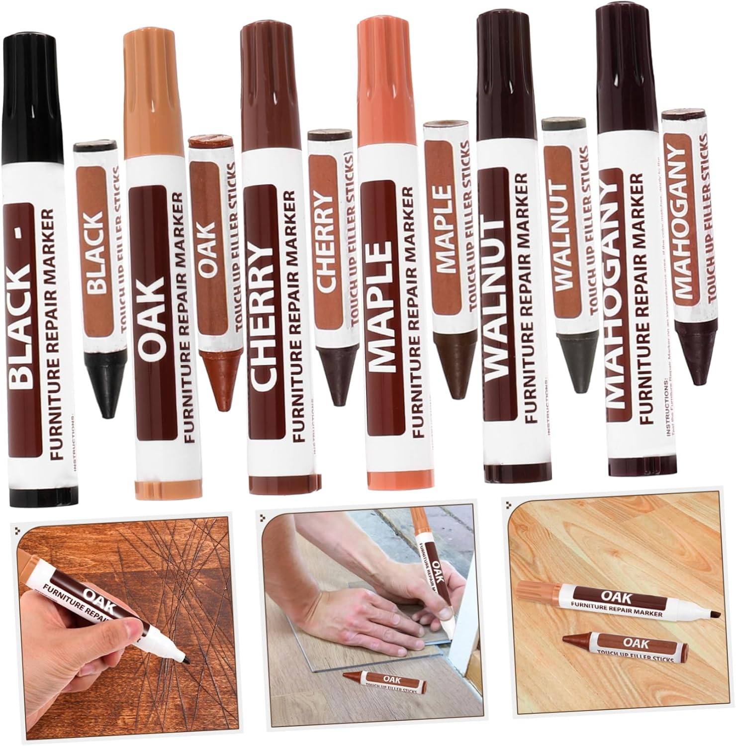 Wood Furniture Touch-Up Markers and Floor Scratch Repair Filler Pens, Home Furniture Repair Pen Set for Doors, Tables, and Floors, 12Pcs Scratch Restoration Supplies image number 5