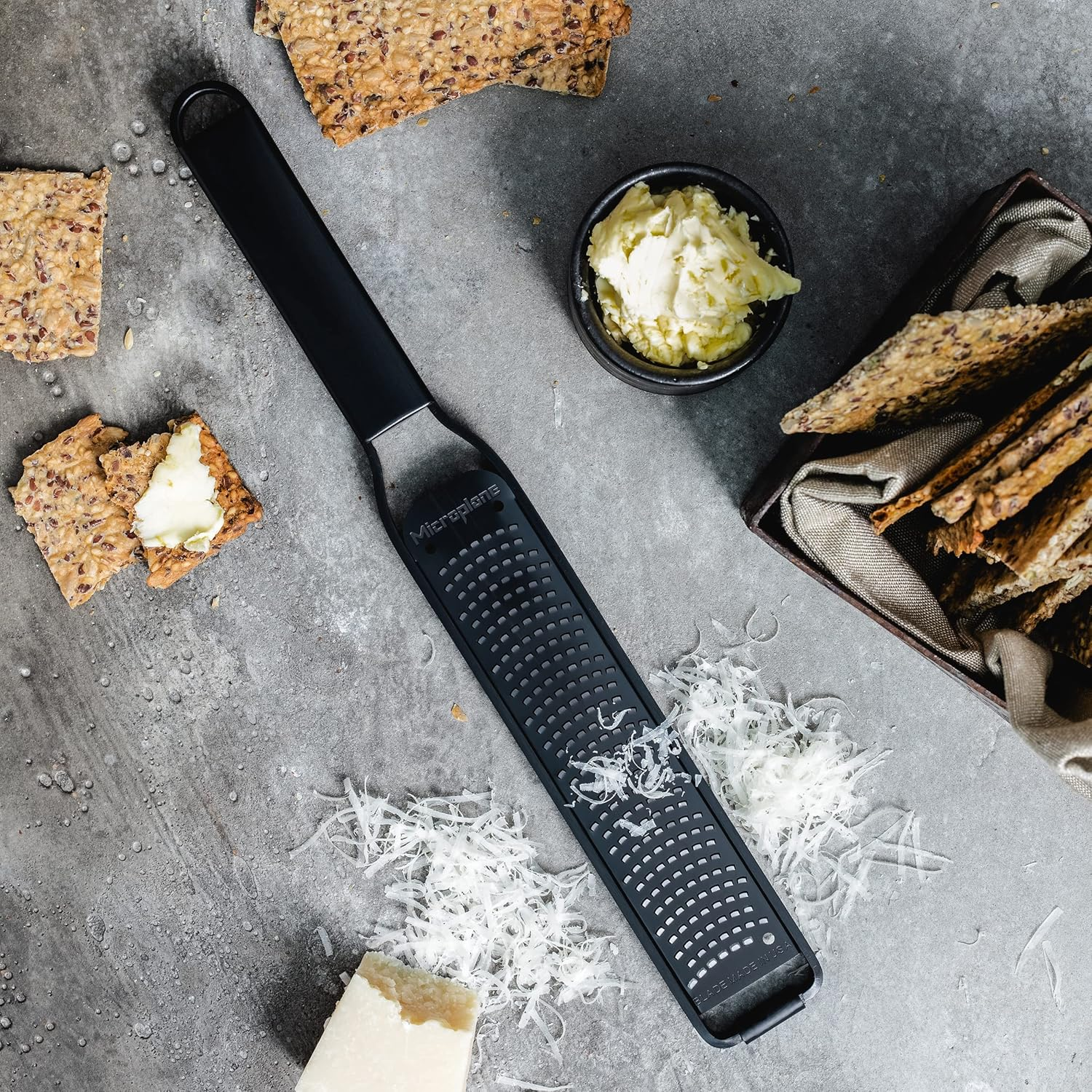 Microplane Black Sheep Zester - Ultra-Sharp Stainless Steel Blade, Ideal for Zesting Citrus, Grating Hard Cheeses, Shaving Chocolate, & More, Non-Slip Rubber Foot, PVD Coating, Dishwasher Safe image number 1