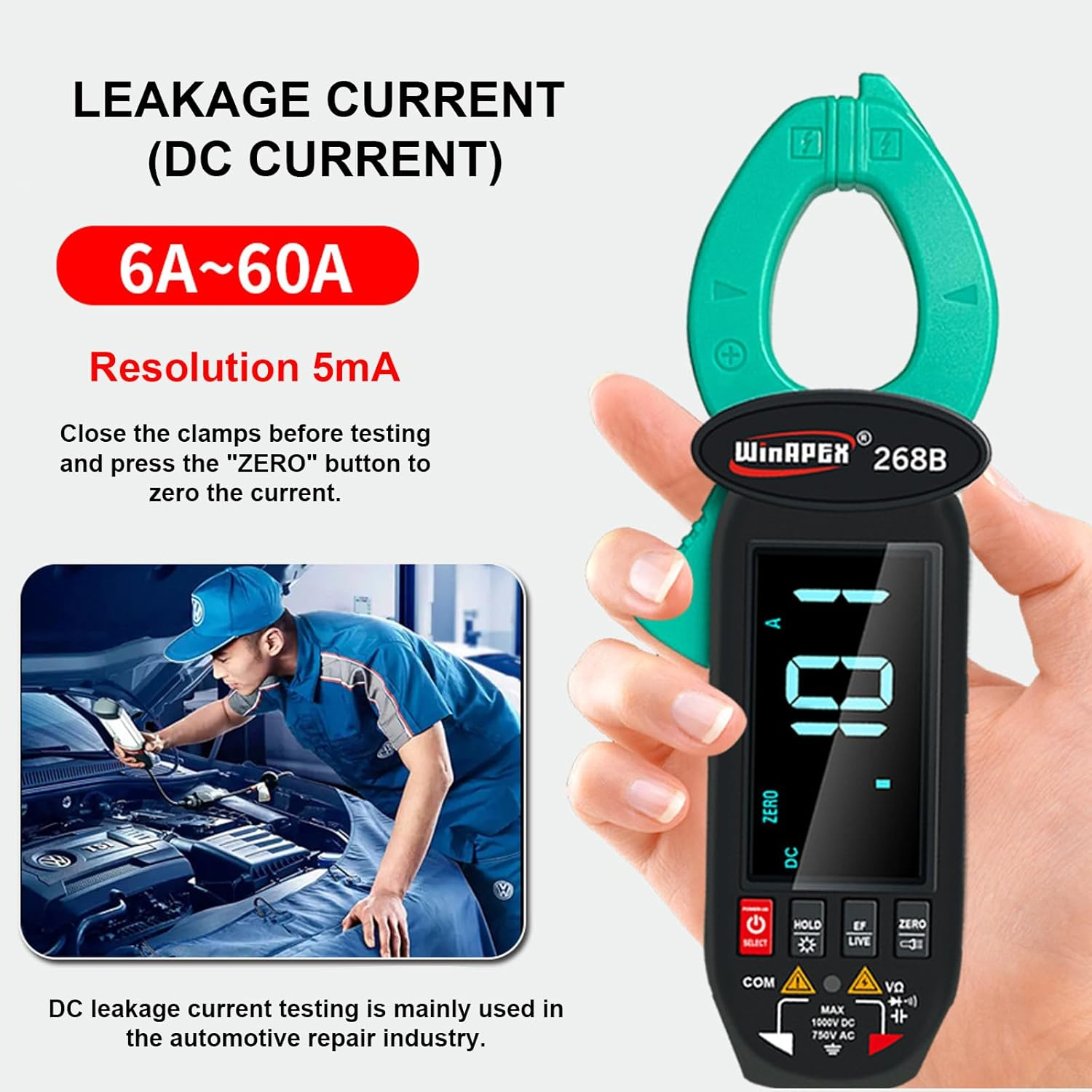 Digital Clamp Meter Multimeter: 6000 Counts Amp Voltage Tester Auto-Ranging with AC/DC Voltage, Capacitance, Resistance, Ohm, Continuity, Diode, Hz, Temp Test image number 5