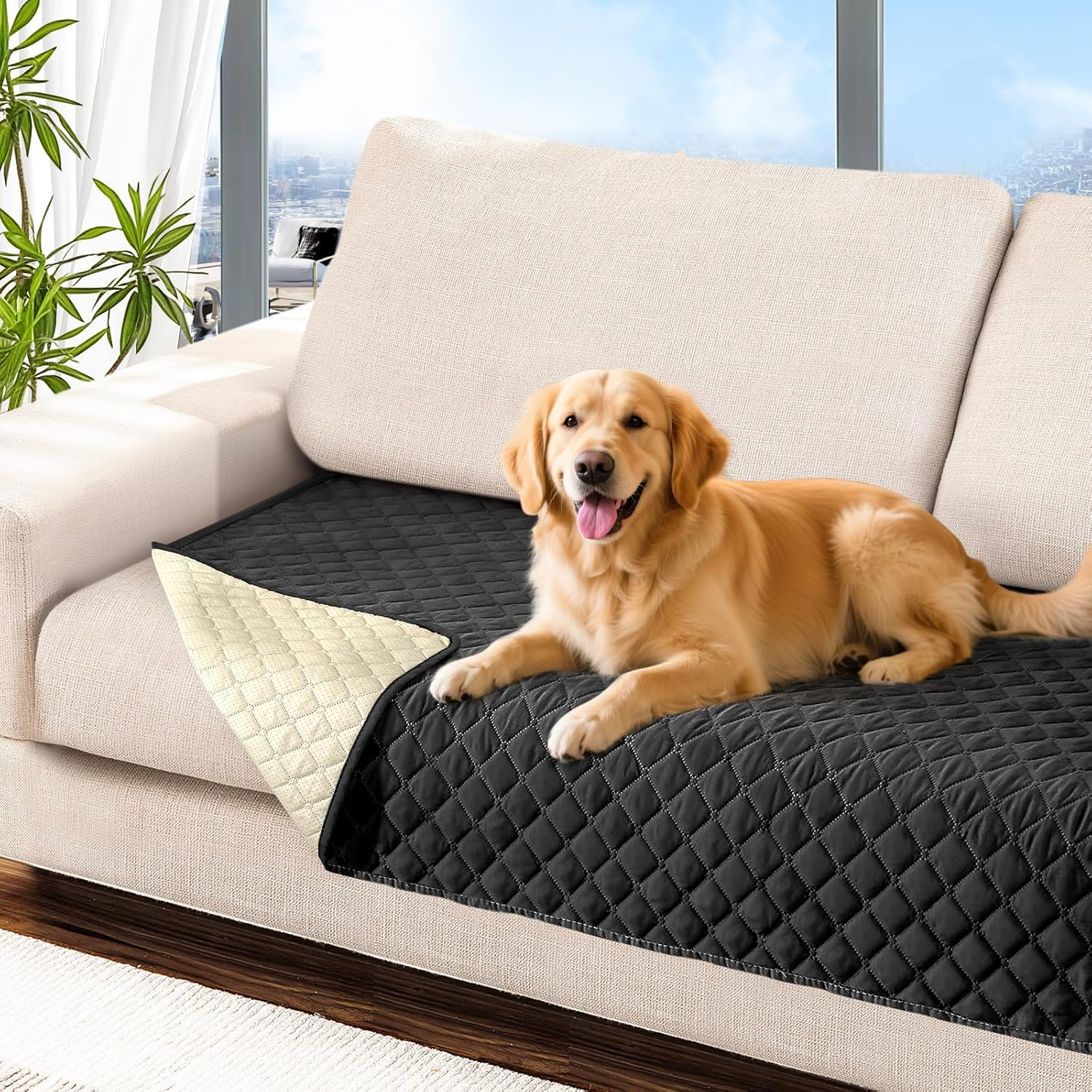 Waterproof Dog Blanket, Tear-Resistant Waterproof Couch Covers, Pet Blanket with Non-Slip Back Pad, Machine Washable Sofa Cover, Car Seat Cover, Cat Bed or Dog Bed Mat, 100 * 127Cm (Black) image number 2
