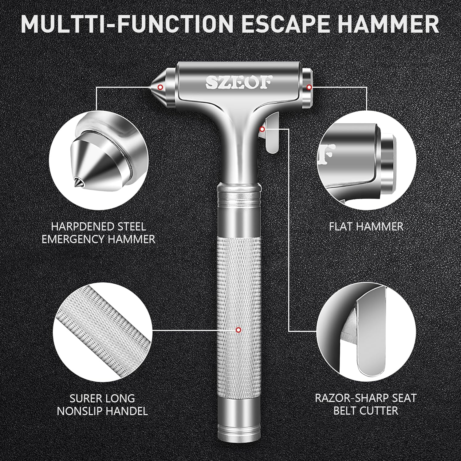 Car Window Breaker with Seat Belt Cutter,Car Safety Hammer,Car Escape Tool,Metal Automotive Glass Breaker,Vehicle Emergency Tools,Car Accidents Safety Kit(Silver) image number 5
