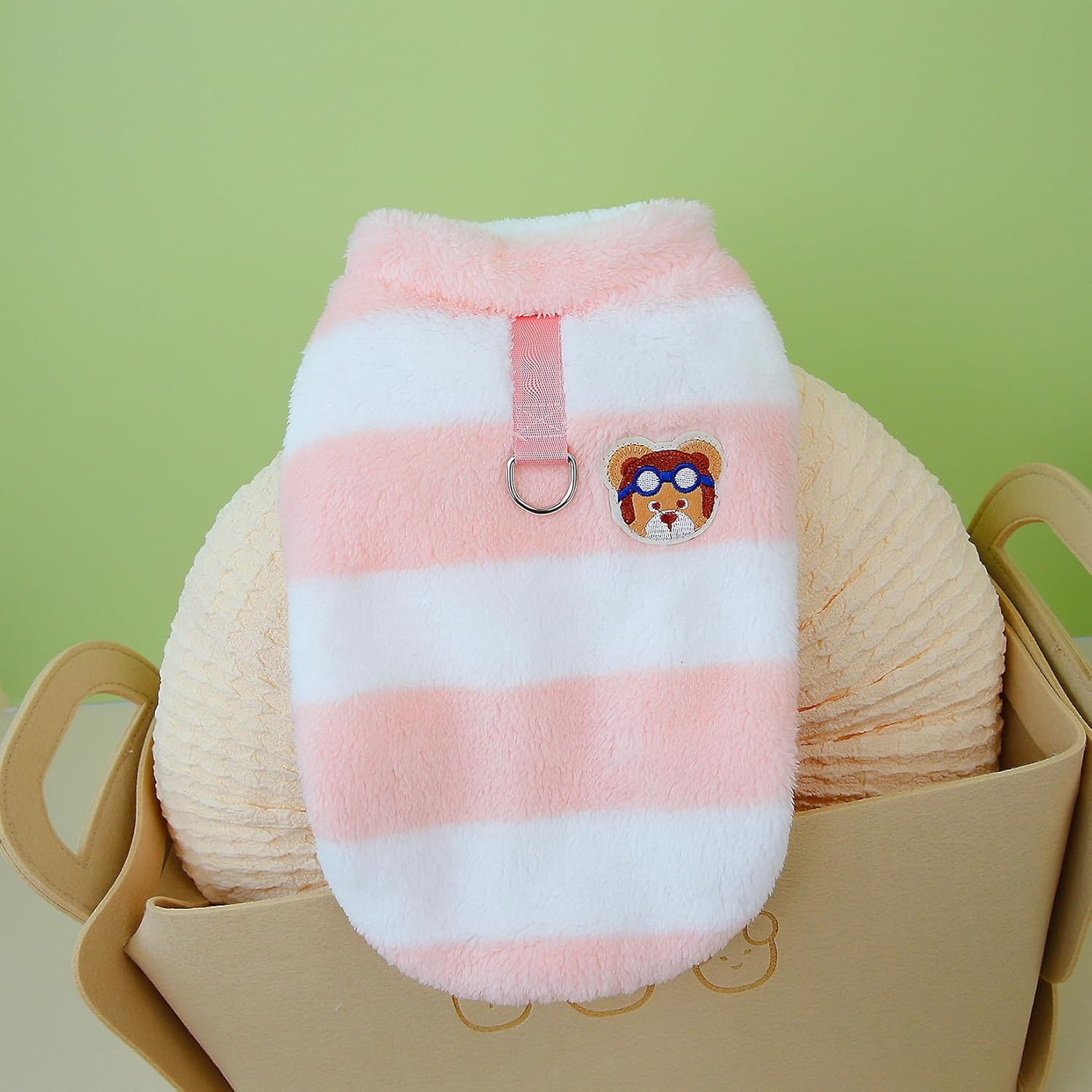 Zunea Striped Dog Sweaters Jumpers for Small Medium Dogs Corgi Warm Fleece Winter Jacket Coats with D-Ring Fuzzy Pullover Puppy Clothes Soft Warm Cold Weather Vest Pet Dachshund Apparel Pink S image number 6