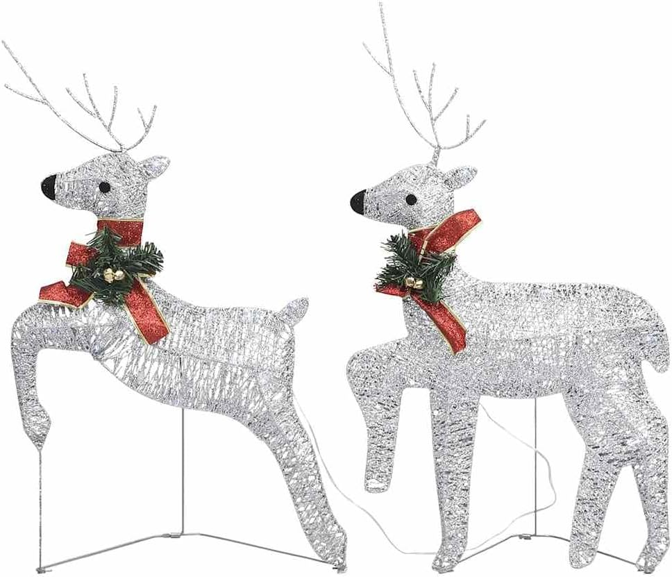 Christmas Reindeers 2 Pcs Silver 40 Leds Holiday Decor Outdoor Lights