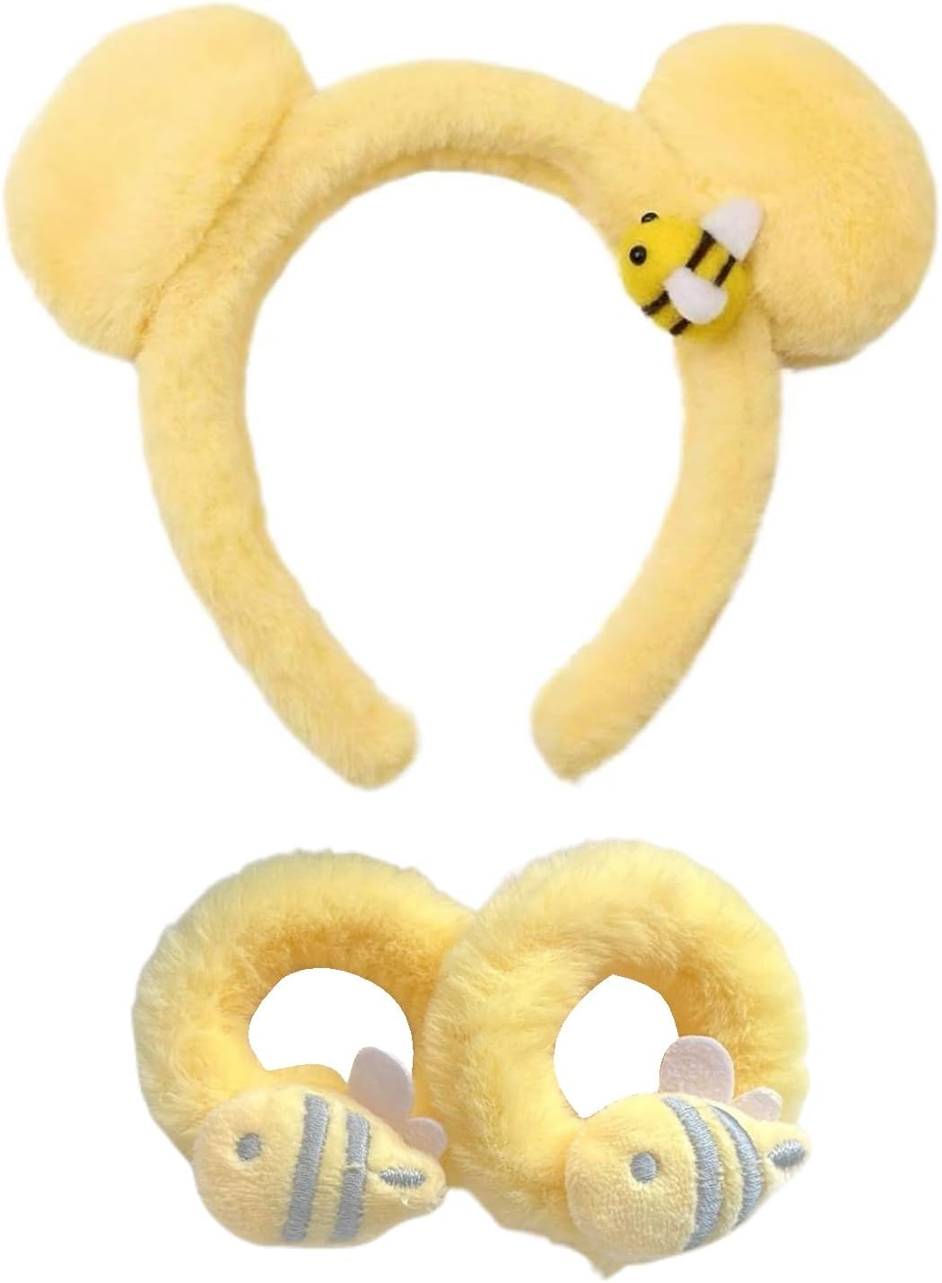 Kuskins Bear Ears Headband & Wristbands Set (3-Piece) &ndash; Plush Spa Headband with Elastic Hair Ties, Cute Animal Ear Hairband for Women, Cosplay & Halloween image number 6