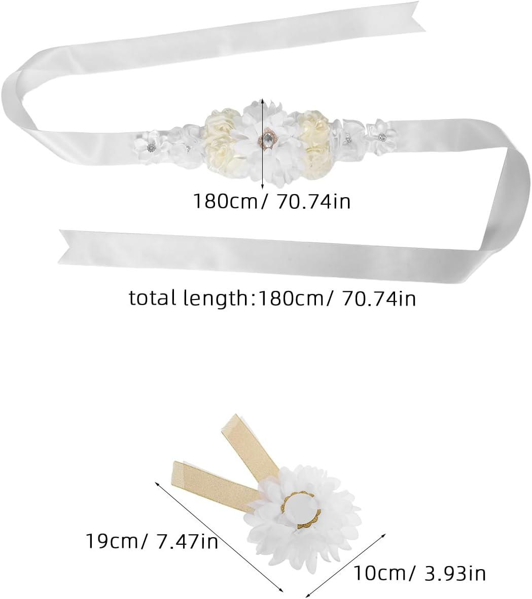 1 Set Maternity Sash: Maternity Flower Belt for Baby Shower and Wedding Photography - Adjustable Belly Band - Party Decoration for Pregnant Women image number 3