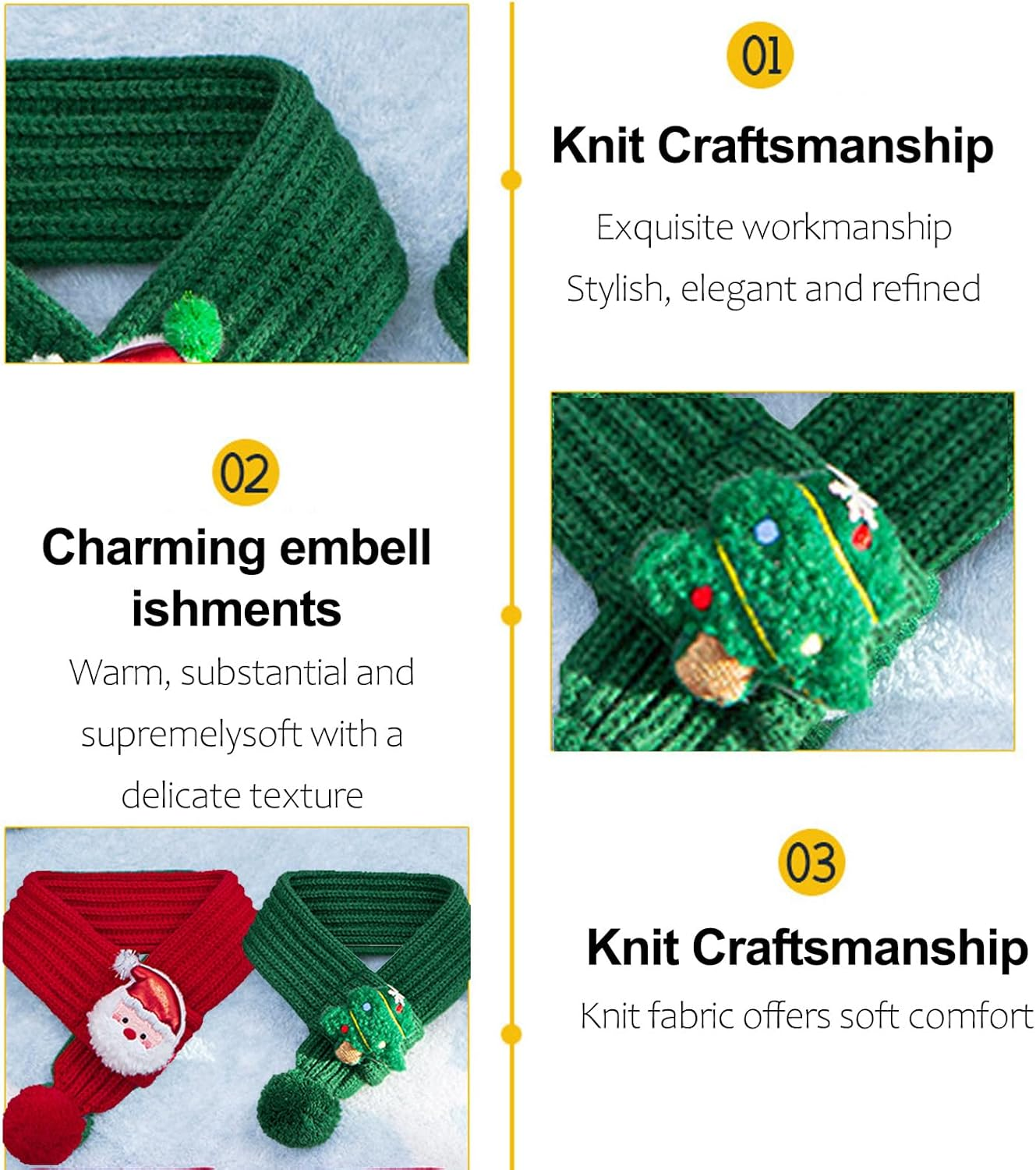 BSITSSS 2 Pieces Cat Dog Christmas Outfit, Santa Christmas Tree Cat Dog Scarf Knitted, Green and Red Pet Scarf Costume with Fuzzy Pompom for Xmas Winter Pet Puppy Kitten Costume Accessories image number 1