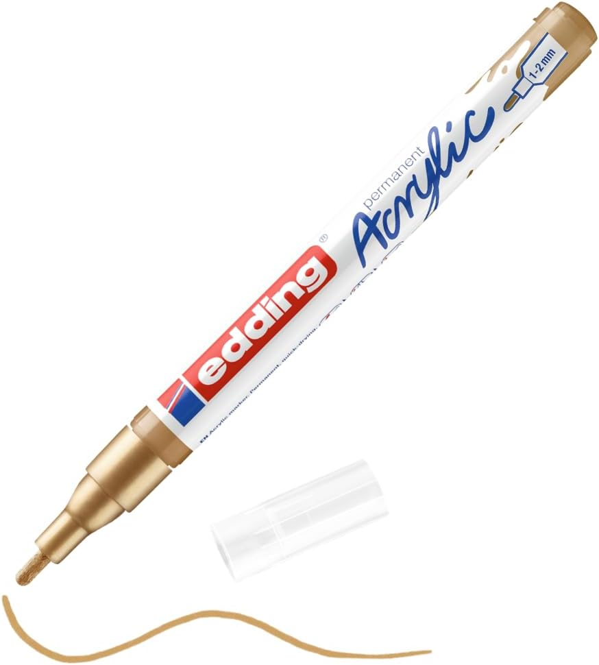 Edding 5300 Acrylic Marker Fine - Gold - 1 Waterproof Acrylic Paint Marker - Fine round Nib 1-2Mm - Acrylic Paint Pen for Drawing on Canvas, Art Paper and Wood - Acrylic Markers for Pebbles