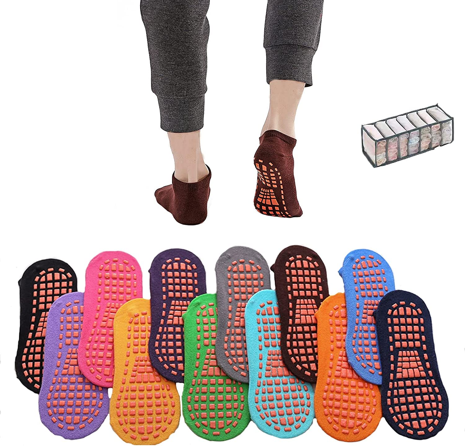 12 Pairs Non Slip Grips Yoga Socks Women Anti-Skid Socks Sticky Grippers Socks for Pilates Ballet Barre Yoga image number 5