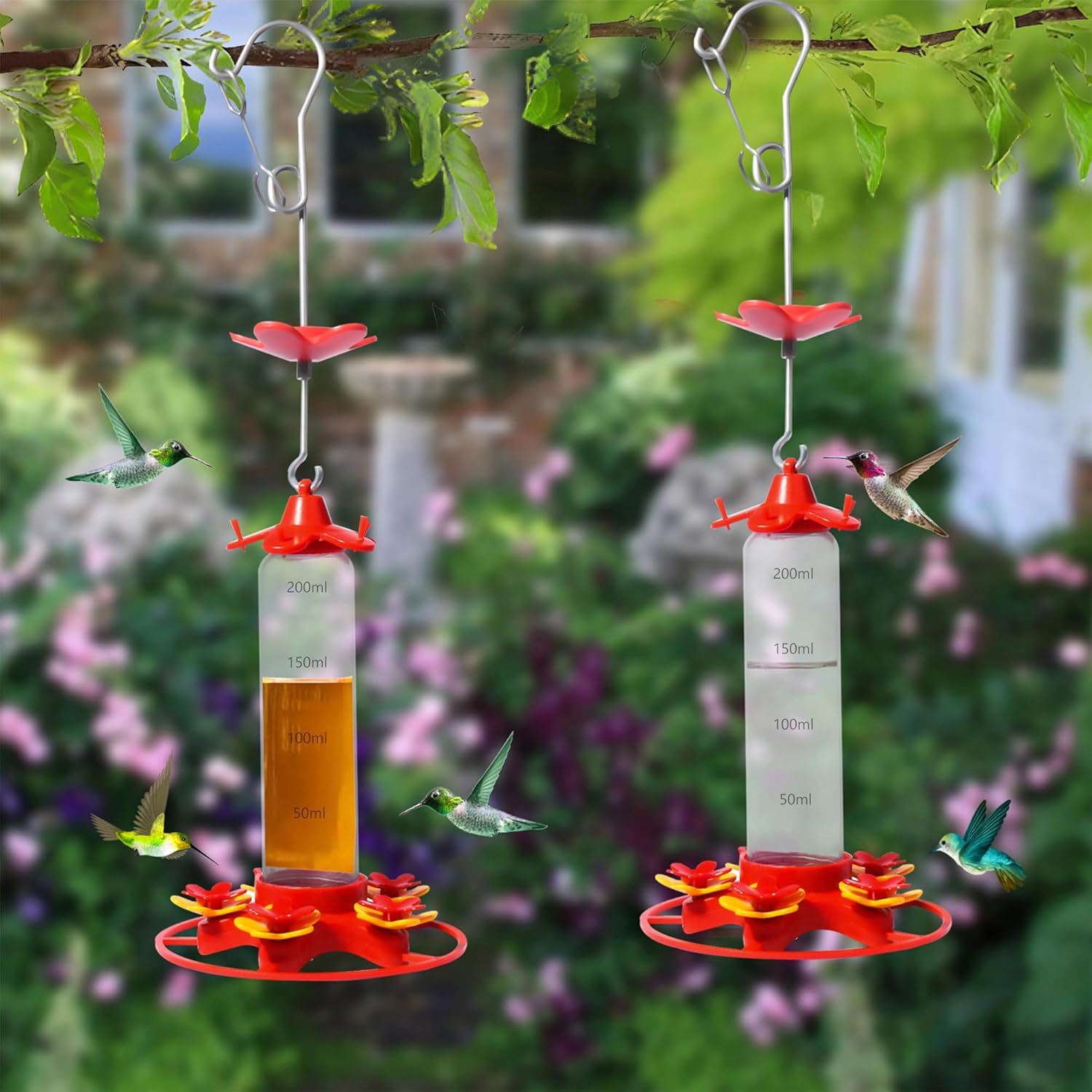 Hummingbird Feeder 2 Pack, Leak Proof Hummingbird Feeders for Outdoors with Ant & Bee Proof and Removable 5 Cross Feeding Ports, Plastic Wide Mouth for Outdoors Hanging, Garden, Deck, Patio image number 1