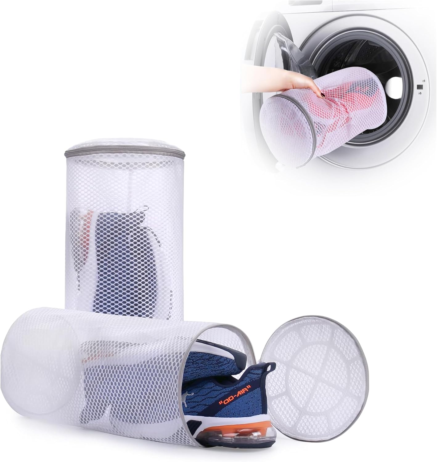 2Pcs Laundry Bags Mesh Wash Bags with Zipper,Shoes Wash Sack,Honeycomb Mesh Laundry Bags,Dryer Pouch for Sneakers, Tennis Shoes, Socks, Bra Lingeries, Travel (7.8 X 14 Inches) image number 3