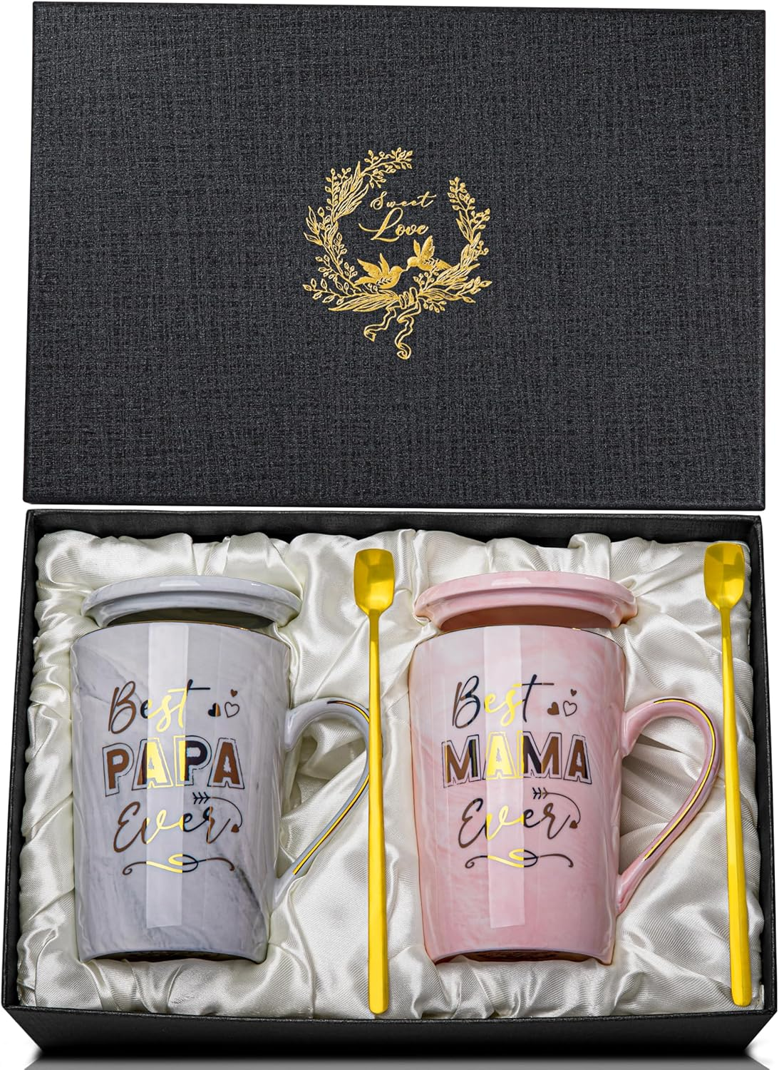 ALBISS 50Th Wedding Anniversary Coffee Mugs Set - 14Oz Golden 50Th Anniversary Cup Gifts for Couples, Parents, Grandparents, Grandpa, Grandma - 50Th Anniversary Decorations Mug in Pink and Grey, Boxed