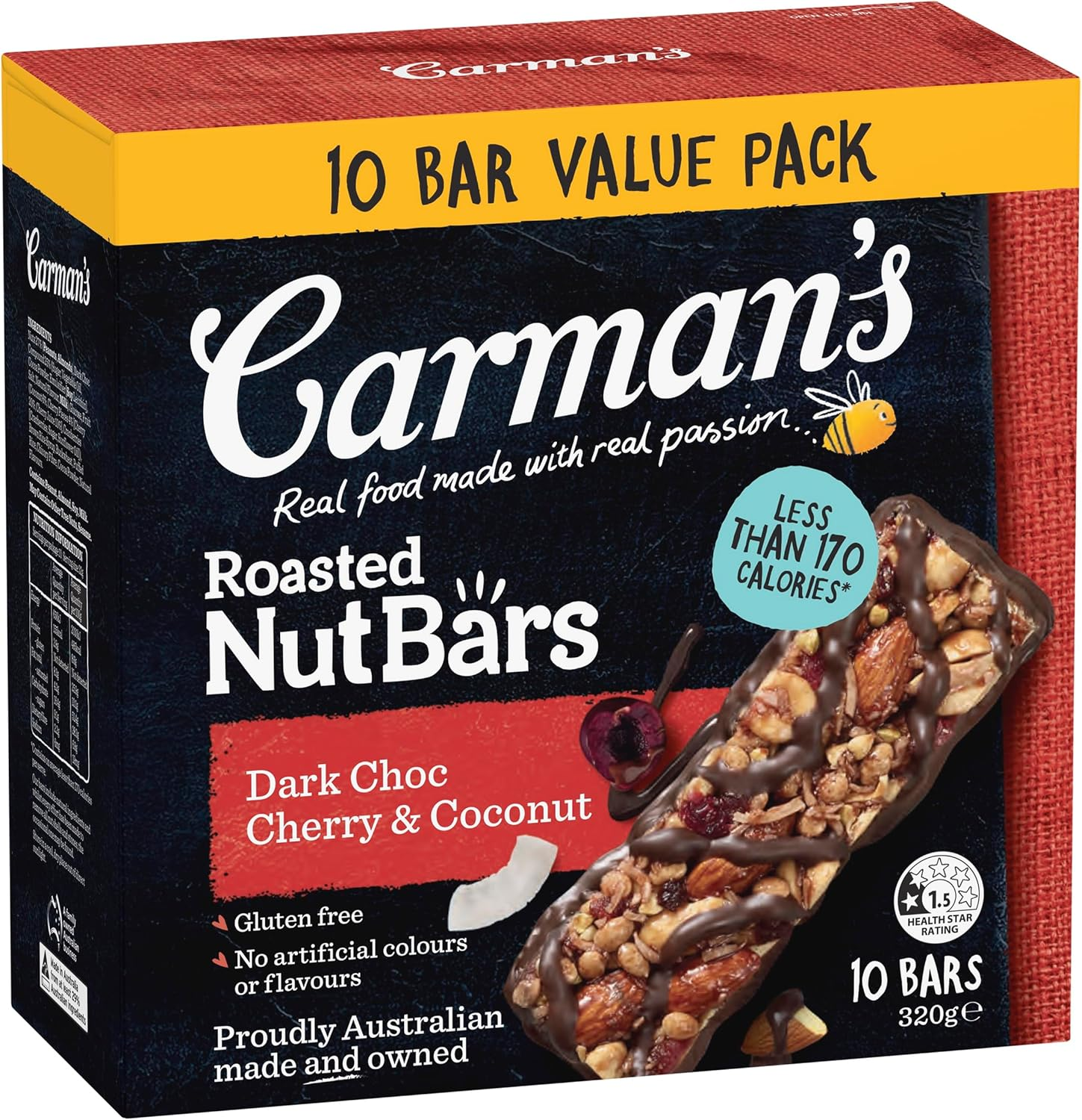 Carman'S Dark Choc Cherry & Coconut Nut Bar Value Pack 10X32G