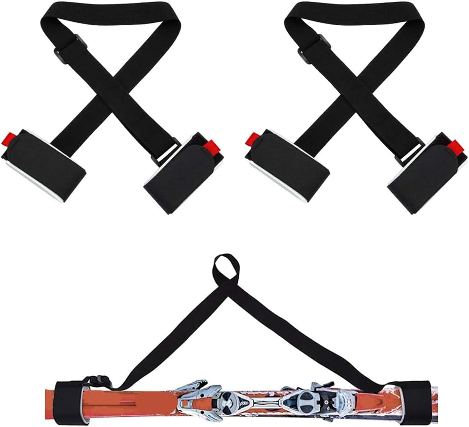 2Pack Adjustable Ski and Pole Carrier Strap, Shoulder Ski Carrier Straps Sling with Cushioned Holder, Portable Snowboard Carrying Strap Ski Accessories for Adults Kid image number 4