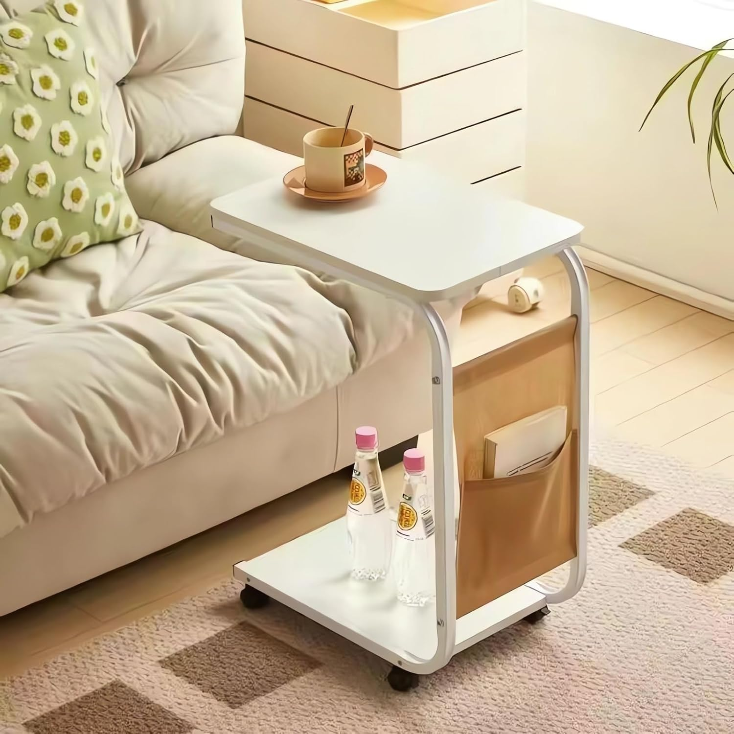 Mobile Side Table with Wheels, End Tables (White) image number 2