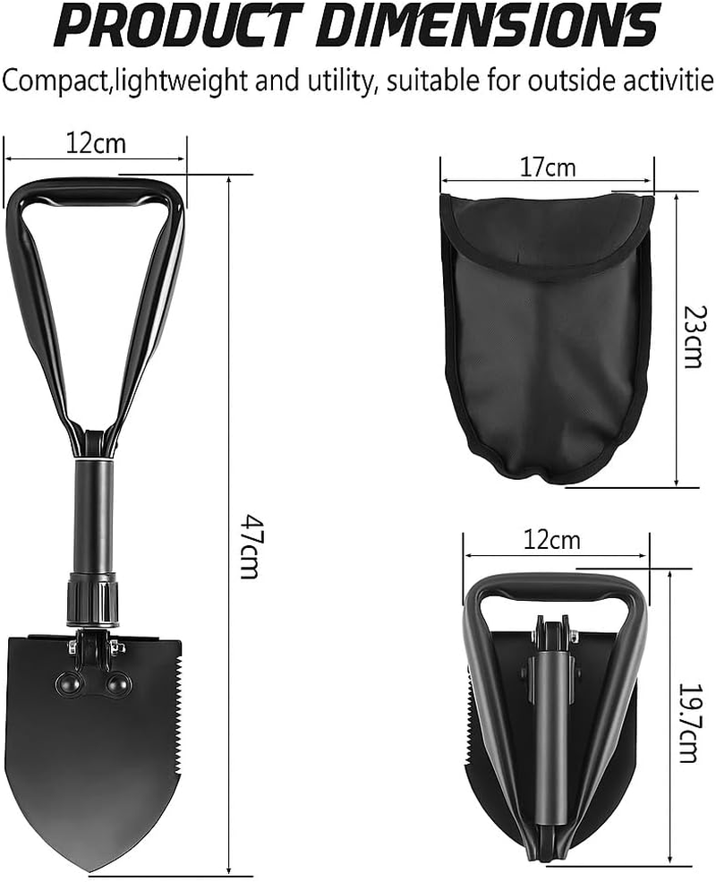 SYGELER Mini Folding Shovel - High Carbon Steel, 3-In-1 Portable Tactical Shovel for Camping, Hiking, Car Emergency - Lightweight Survival Gear with Pouch image number 6