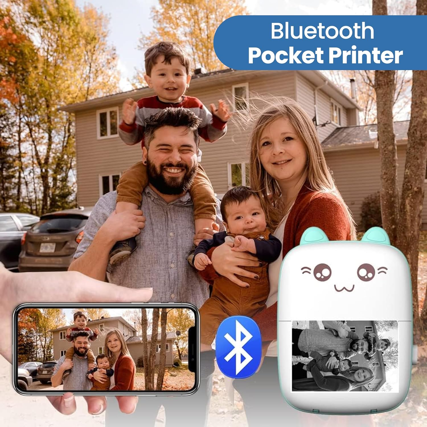 Mini Portable Printer | Bluetooth Label Printer | Portable Thermal Printer with 1X Roll | Smartphone Inkless Pocket Printer Perfect for Home, Crafts and Travel. App Connectivity (Fun Print) image number 6
