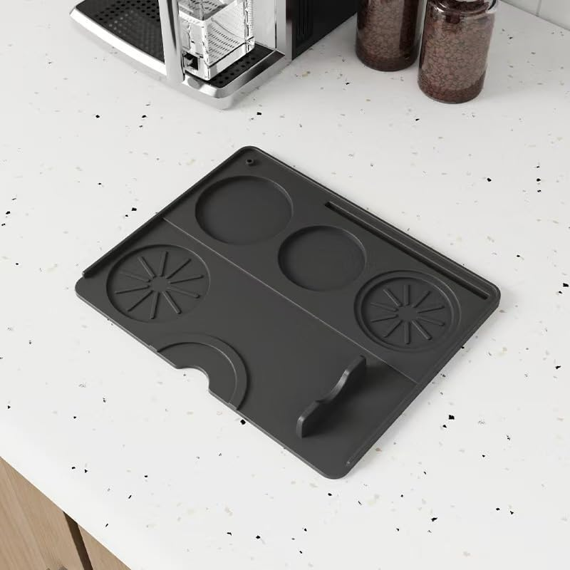 Espresso Coffee Mat, Food Grade Silicone Coffee Tamping Mat, Espresso Tamper Parafilter Distributor Organizer, Non-Slip Espresso Tamping Station Mat for Baristas Home Kitchen Bar Coffee Shop (Black) image number 2