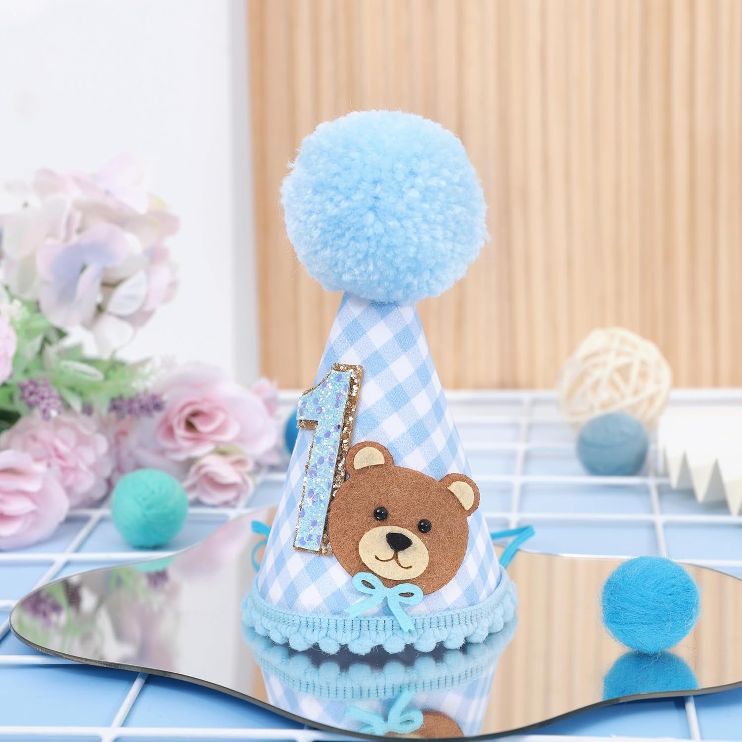 Bear 1St Birthday Hat for Girls/Boys - Bear First Birthday Decorations,Twins Baby One Birthday Hat,Twins Bear Shower - Pink image number 4