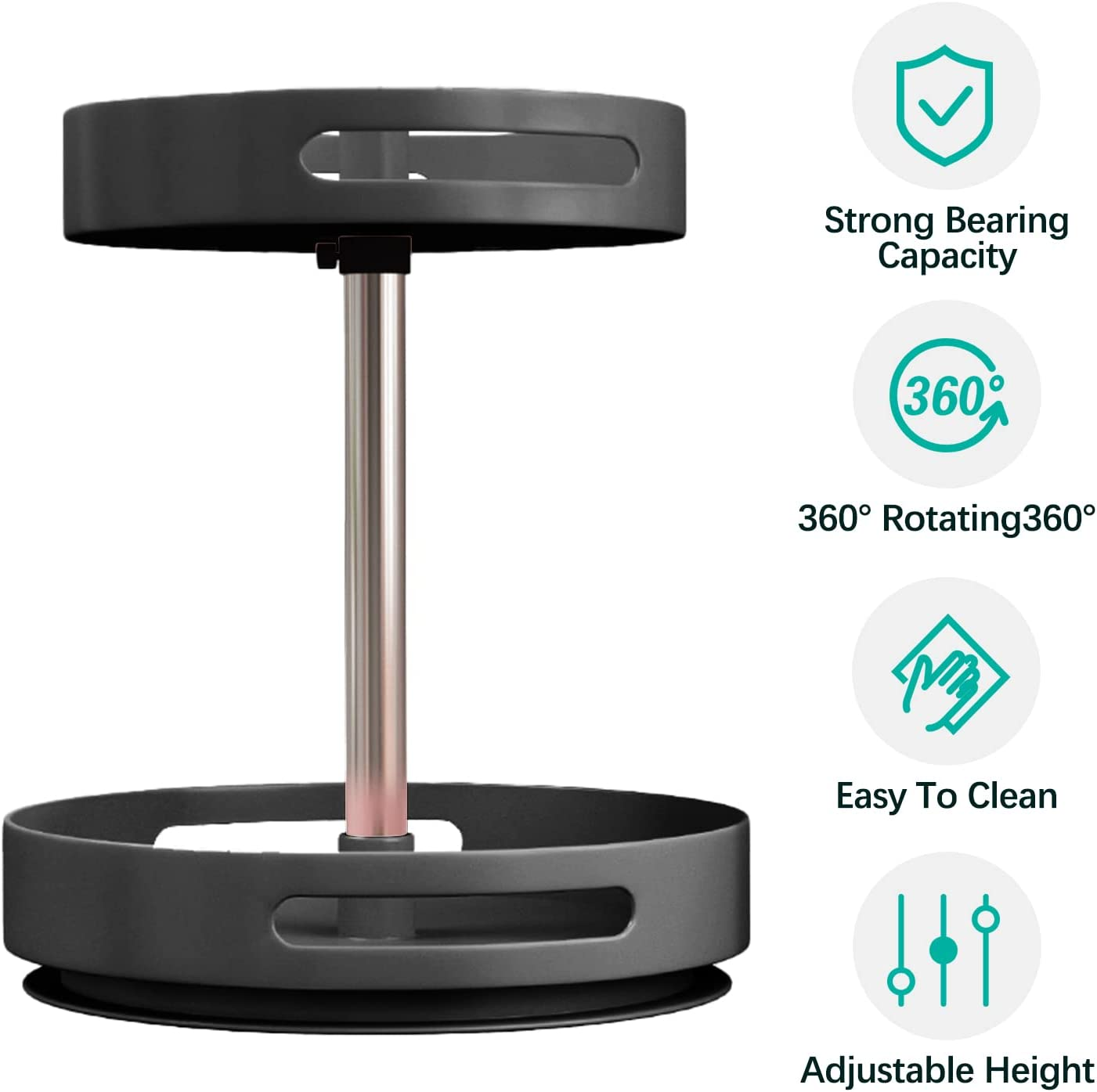 2 Tier Lazy Susan 360&deg; Turntable Kitchen Spice Storage Organizer Rack, Height Adjustable Rotating Tray for Kitchen Cabinet Pantry Bathroom, Condiments Storage Rack image number 5