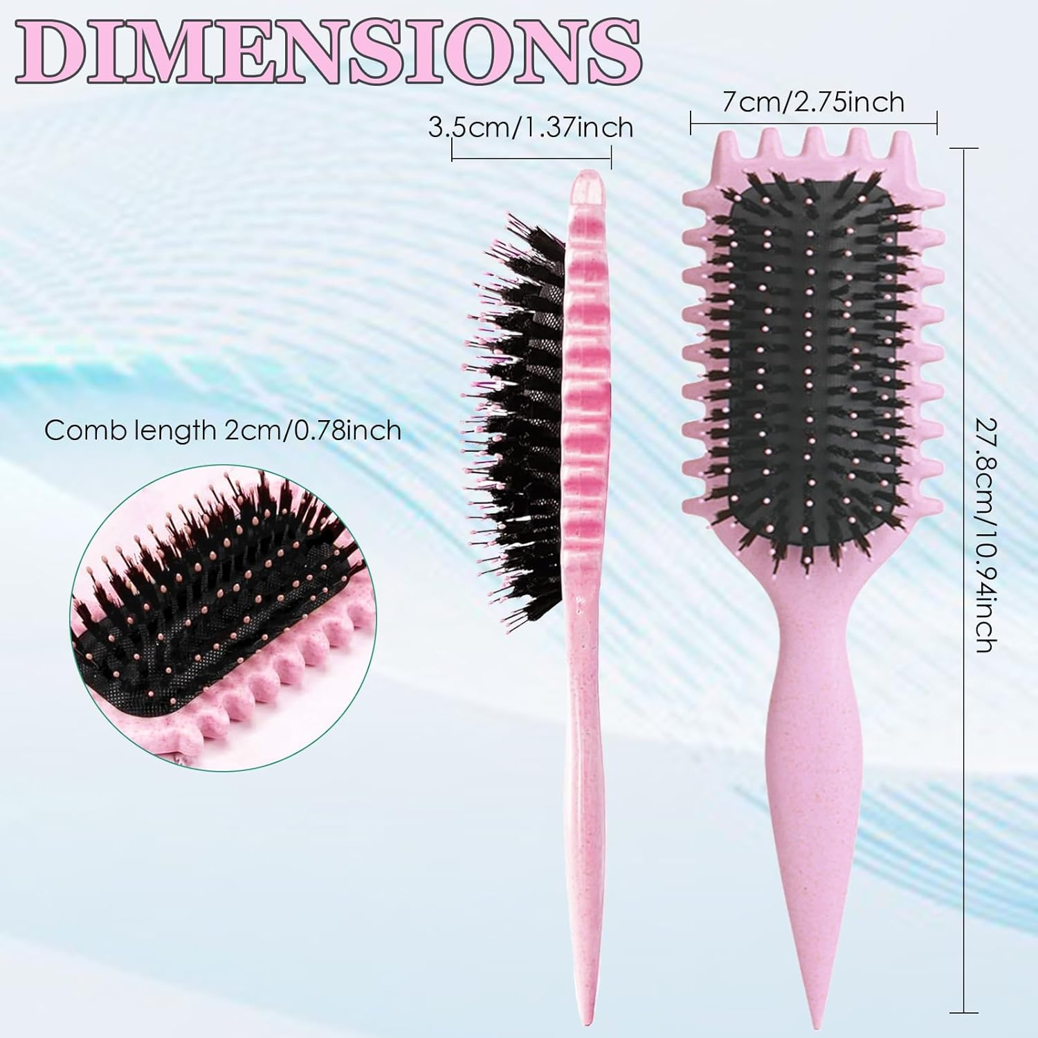 Curly Hair Brush: Bounce Hair Brush Less Pulling Styling Brush for Men and Women Boar Bristle Curl for Combing Detangling, Pink image number 5