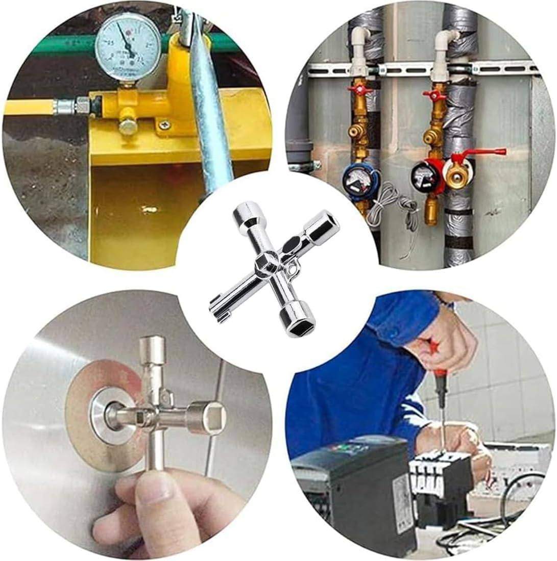 2 Pack Electrical Cabinet Key, 4 Way Utilities Key, 4 in 1 Triangle Square Panel Cross Key Wrench for Faucet Gas Meter Valve Spigots Electrical Cabinet Plumbing Plumber Opening (Silver) image number 4