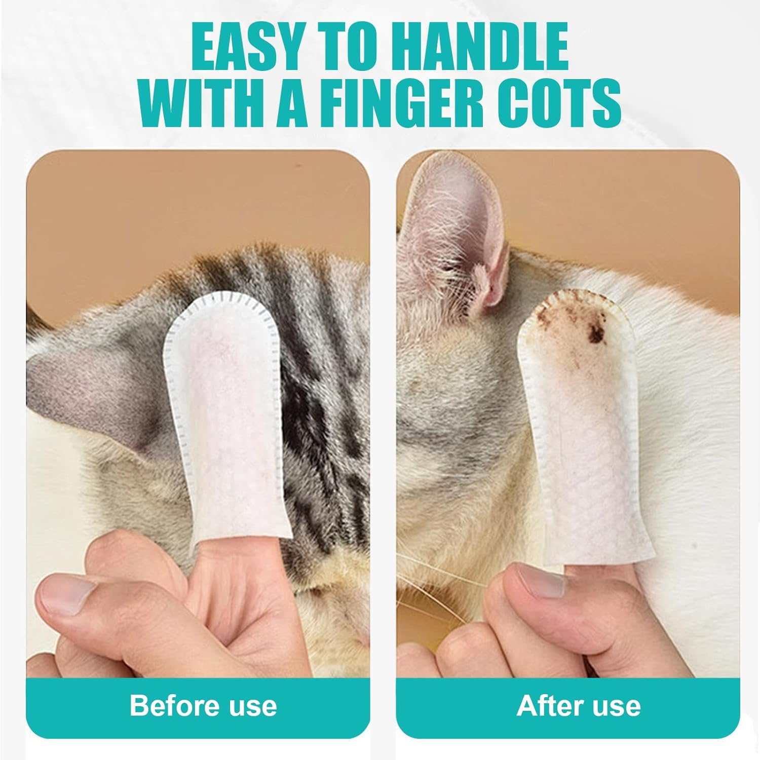50 Counts Pet Ear Wipes,Ear Cleaner Finger Wipes for Cats and Dogs,Soft & Easy Otic Cleaning Pads,Grooming Kit Care，Soothing Cleansing，Reduce Dirt Wax Build up Easy to Use，No-Rinse Dog Finger Wipes image number 2