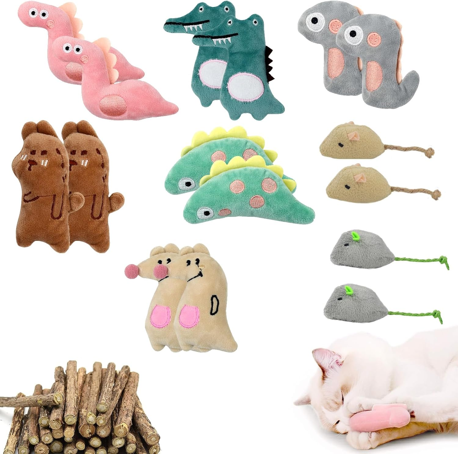 TECKI Catnip Toy Set - 16 X Cat Toys + 20 X Matatabi Chew Sticks, Cat Toy Intelligence, Cat Dental Care & against Bad Breath Odor, Essential Accessories for Cat Lovers image number 5