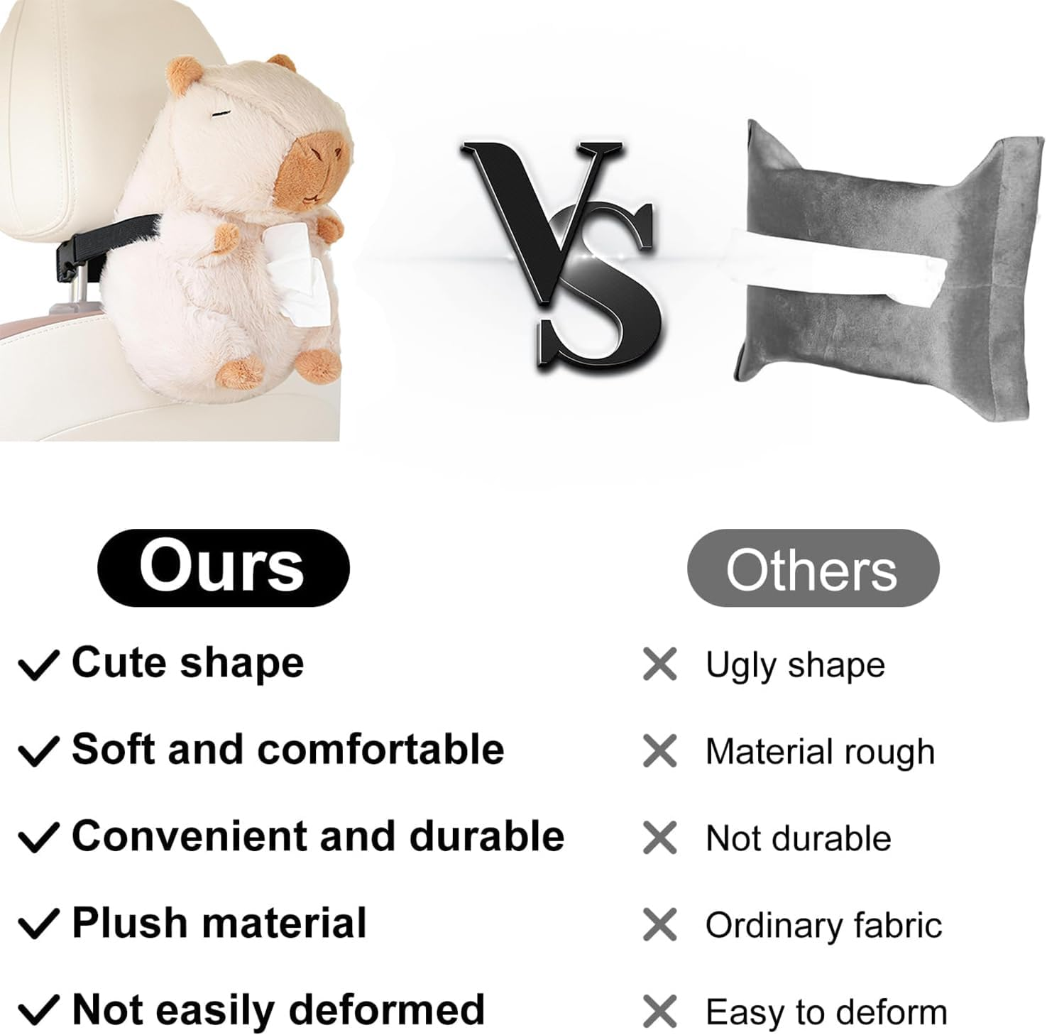 Yharnamite Plush Car Tissue Holder, Capybara Plush Car Tissue Paper Holder, Portable Cartoon Plush Paper Tissue Box Holder for Car, SUV, Truck (Beige) image number 5