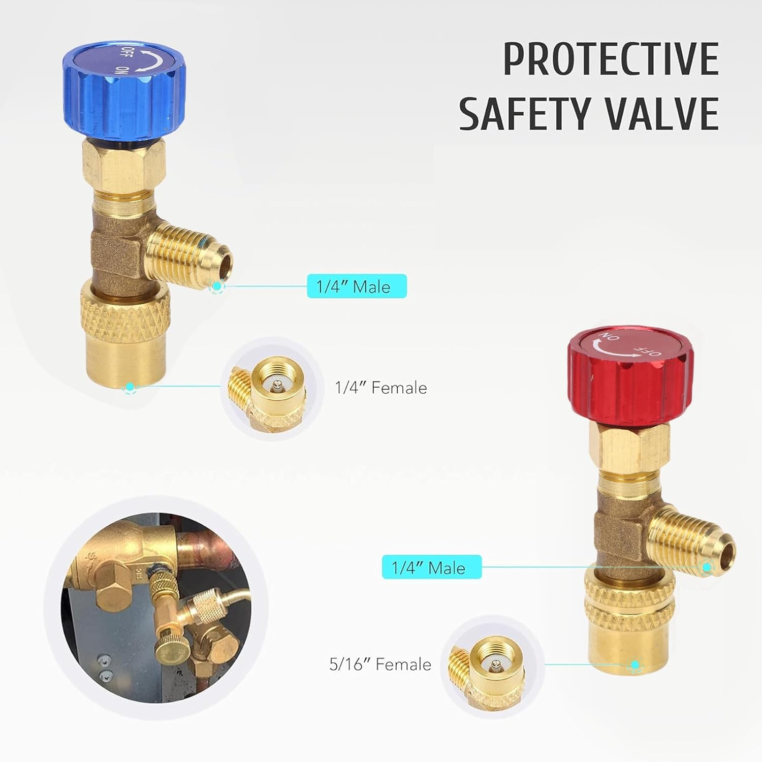 4 Way Heavy Duty Brass Manifold Gauges Set, HVAC Gauges with Hoses 4 Way Heavy Duty Brass Manifold Set Replacement for R410A R32 R134A R22 Refrigerants image number 5