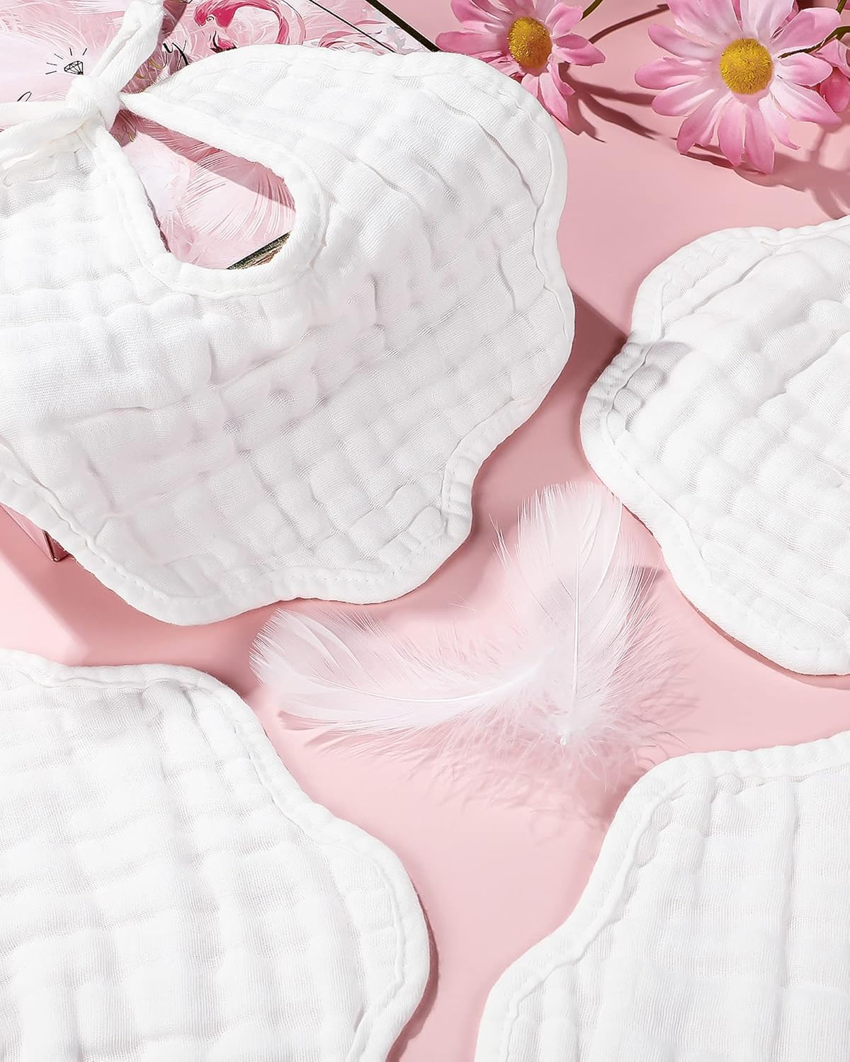 Yahenda 10 Pack Muslin Baby Bibs - White Bandana Drool Bibs, Absorbent Teething Cotton Cloths with Adjustable Straps for Unisex Newborn Infant Toddler, 0-2 Years Old