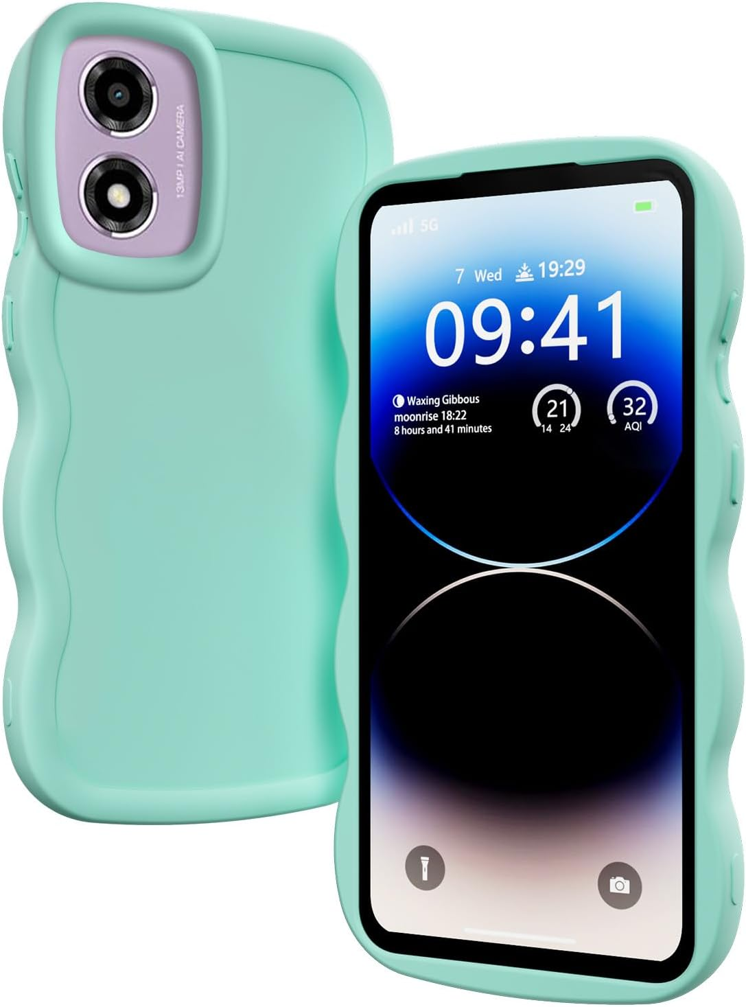 XINYEXIN Liquid Silicone Case for Motorola Moto E14 / Moto G24 / Moto G04, Wave Frame Curly Shape Cute Protective Case Soft Shockproof Bumper Cover - Pink