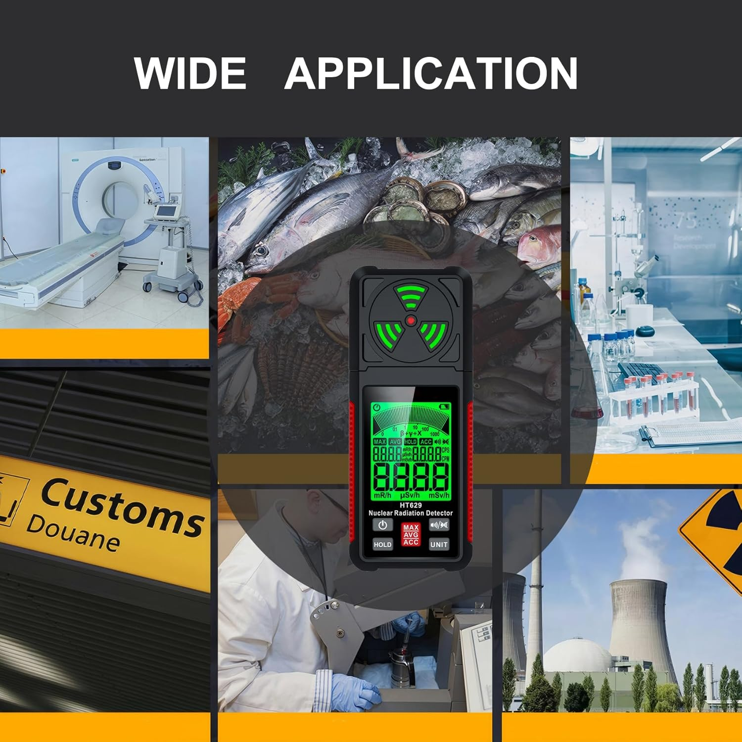 Geiger Counter Nuclear Radiation Detector - Portable Radiation Dosimeter Tester Beta Gamma X-Ray Radioactivity Detector for Nuclear Wastewater Seafood with Backlit LCD Display, Audible & Visual Alarm image number 1