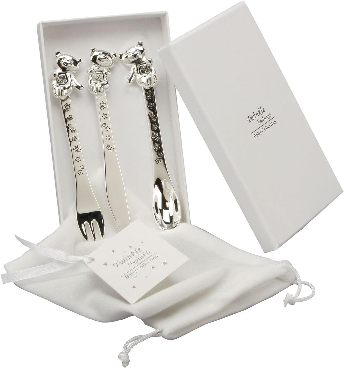 Baby Christening Twinkle Twinkle Silverplated 3 Piece Cutlery Set - Knife Fork & Spoon CG307C
