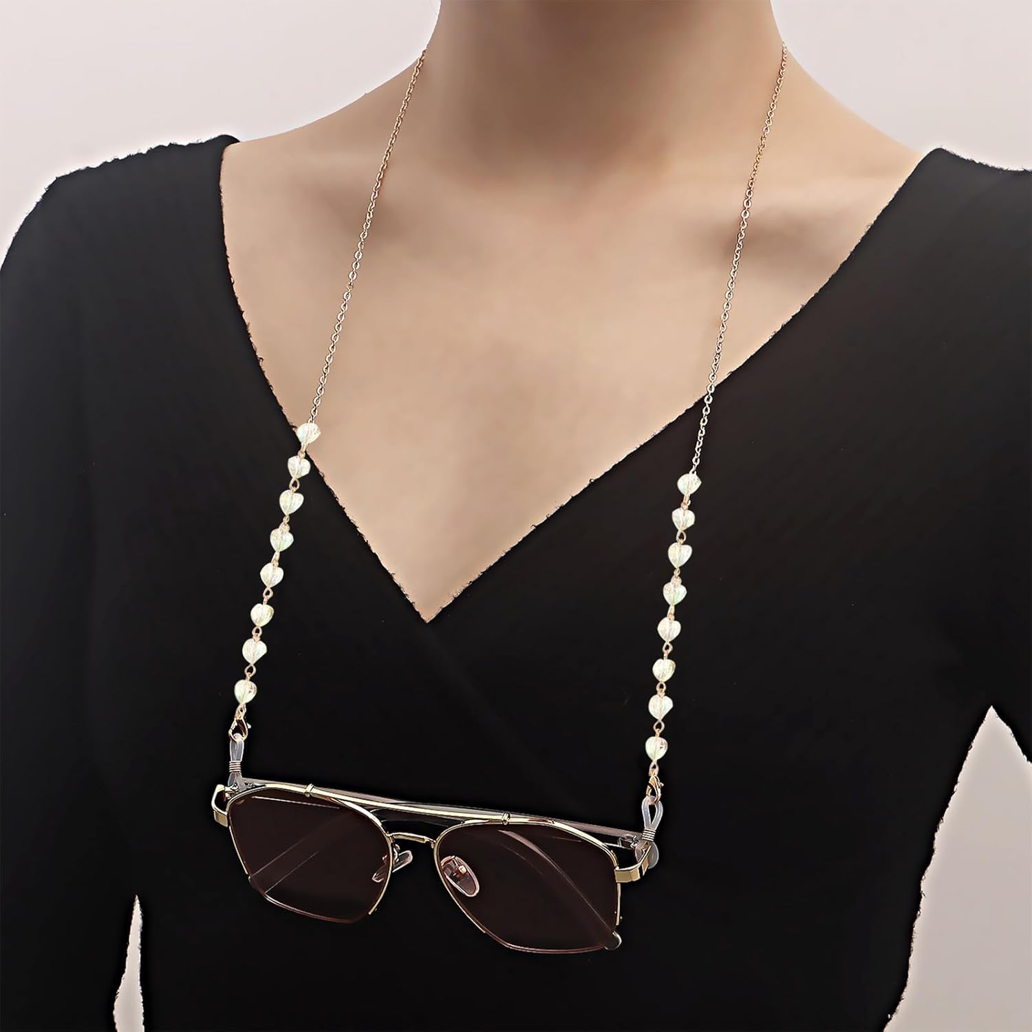 FOSDICK Pack of 4 Women'S Glasses Chain, Metal Glasses Strap, Sunglasses Chain, Gold, Elegant Glasses Straps, Crystal Beads Glasses Cord, Glasses Chain for Women, Girls, Accessories, Red, Blue, Light image number 3