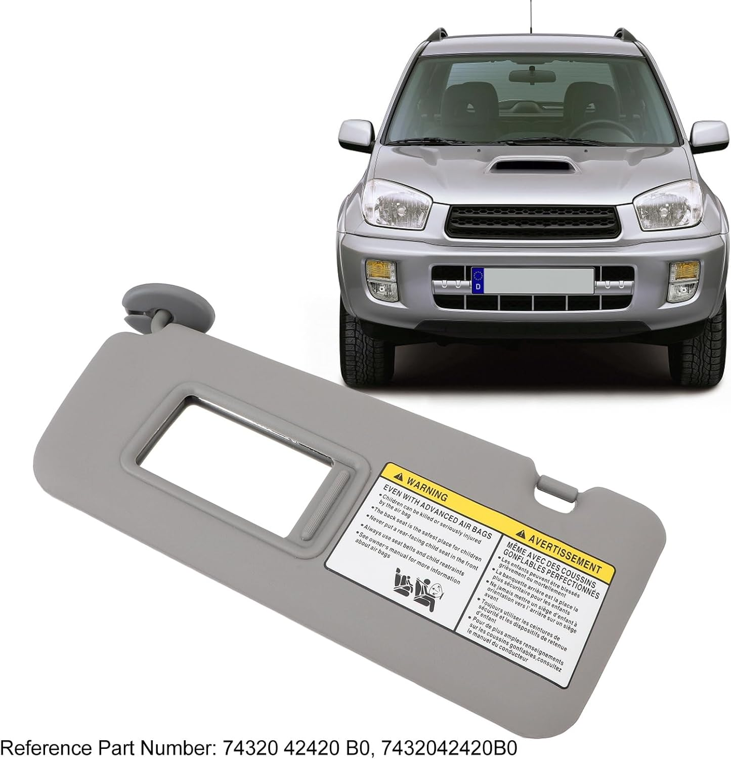 Generic Left Driver Side Sun Visor for RAV4 2004-2005, Gray Car Sun Visor Built in Makeup Mirror, Sun Visor for Car, UV Protection, Perfectly Match Original, Generich7Ynmgxa1S image number 2