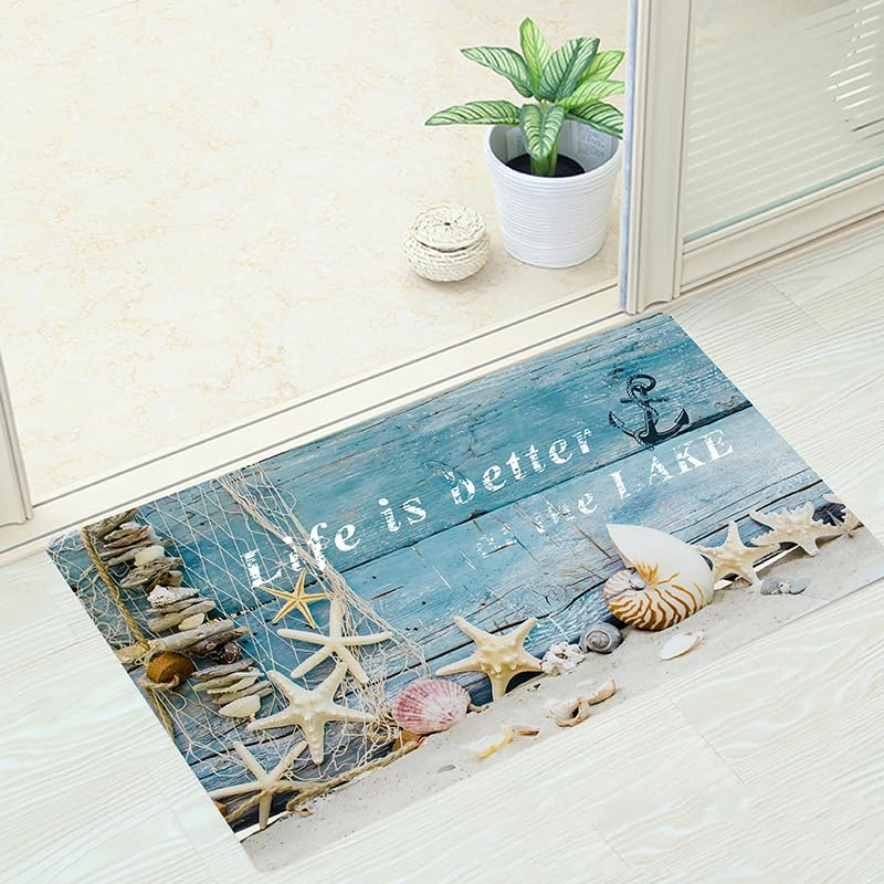 PCSWEET HOME Beach Wood Kitchen Rugs and Mats, Kitchen Floor Mat Non-Slip, 2 Piece Kitchen Rugs Set,Kitchen Mats for Floor, Boho Kitchen Runner Rug (Lake Blue, 50Cm X 80Cm + 50Cm X 120Cm) image number 6