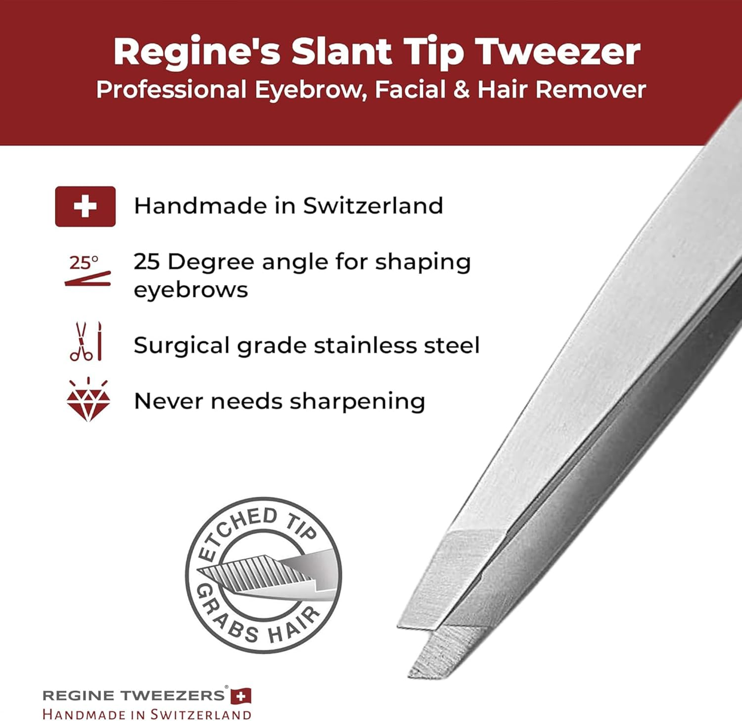 Slant Tip Tweezers | 100% Handmade | Surgical Grade Stainless Steel | Professional Precision Eyebrow and Hair Remover | World'S Best Tweezers image number 4