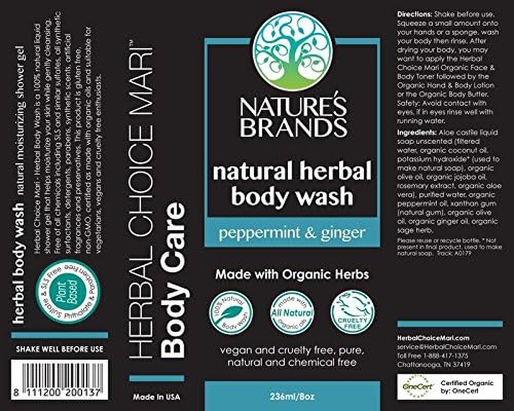 Herbal Choice Mari Organic Herbal Body Wash, Peppermint & Ginger; 8Floz image number 1