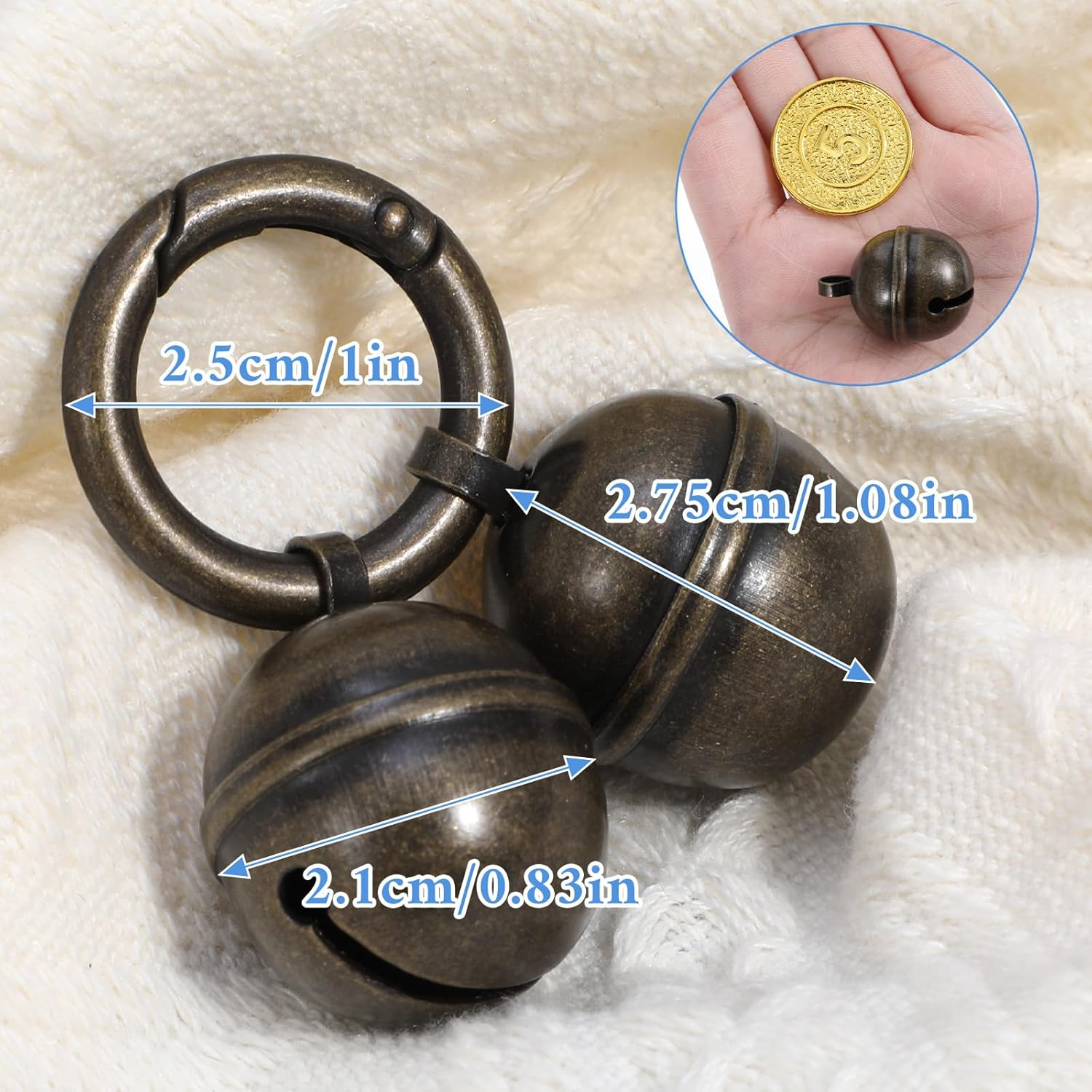Hekoujiub 3 Sets Bell for Dog Collar Cat Bell for Pet Tracking Extra Loud Dog and Cat Bells for Collar Copper Bells with Quick Clips (Vintage Bronze) image number 4