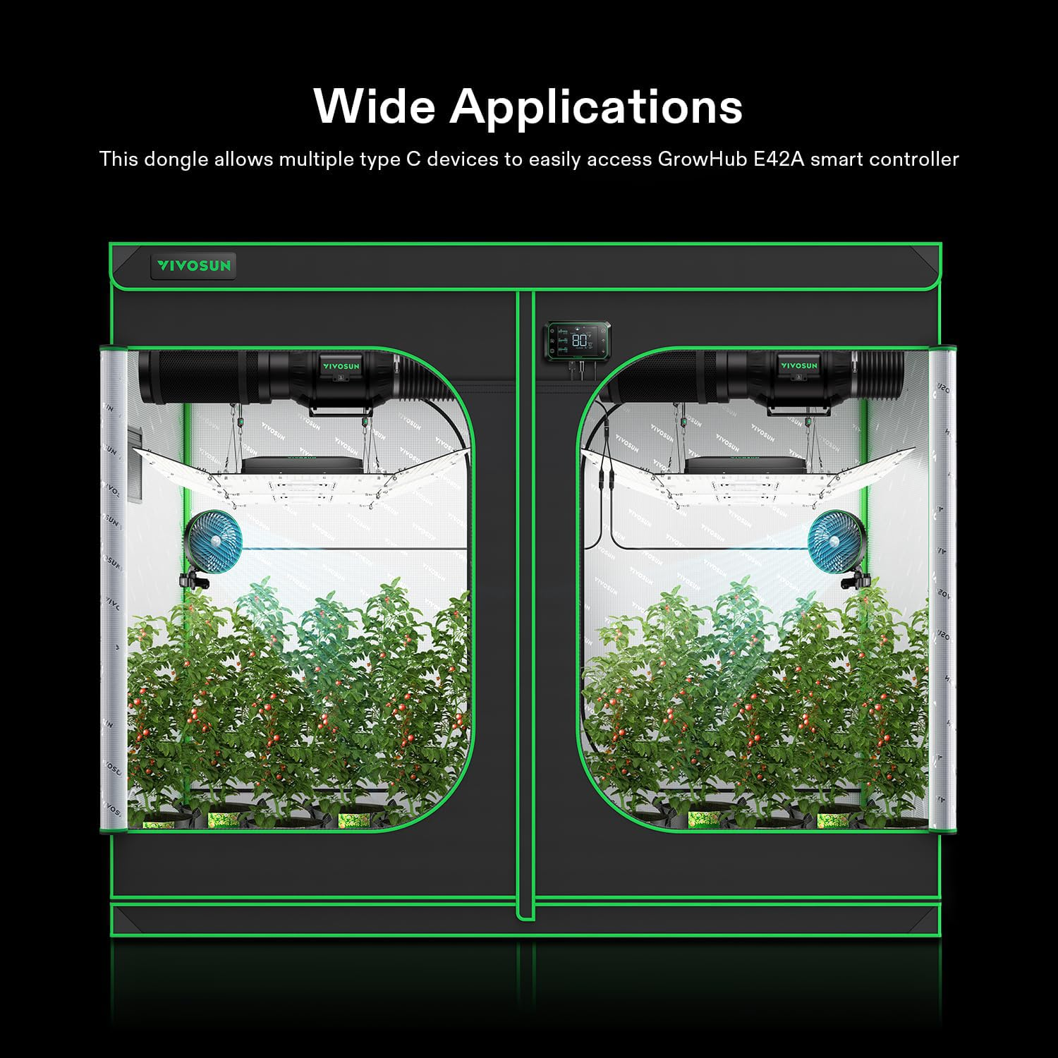 VIVOSUN USB-C Splitter with 1 Male to 2 Female, 2-In-1 Type C Splitter, Daisy-Chain Adapter Dongle for Growhub Controller E42A image number 2