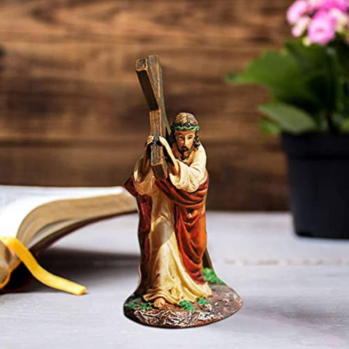 Qzjijosen 4.7Inch Tall Jesus Cross Figure - Jesus Ornament Church Decoration, Resin Figurine, Christian Gift to Home, Office, Easter Decoration image number 2