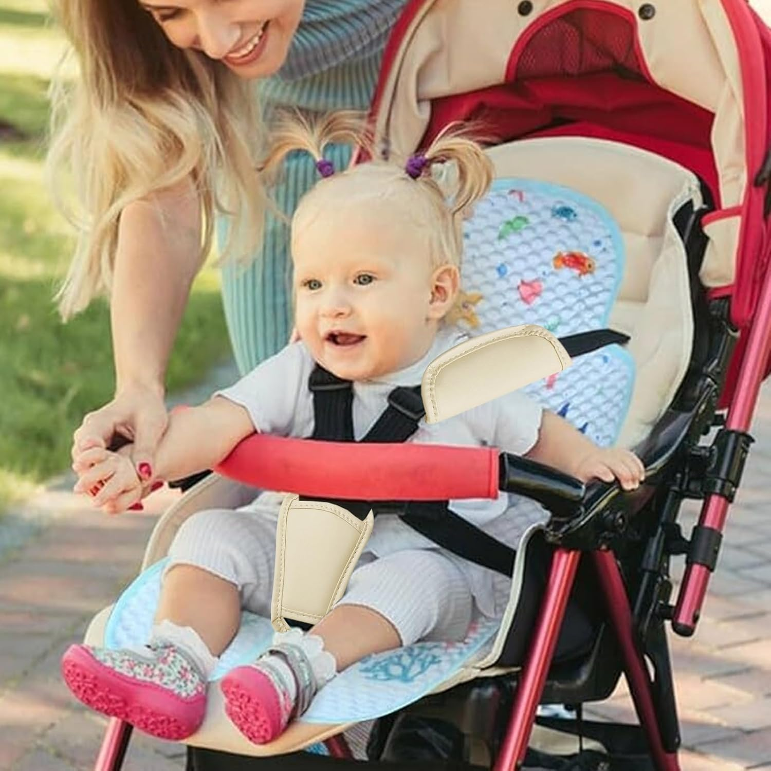 Kids Seat Belt Pad - Three-Piece Baby Stroller Car Seat Sttrap | Convenient Promotes Comfort Dining Chair Shoulder Cover | Harness Pads for Camera Computer - Pink image number 3