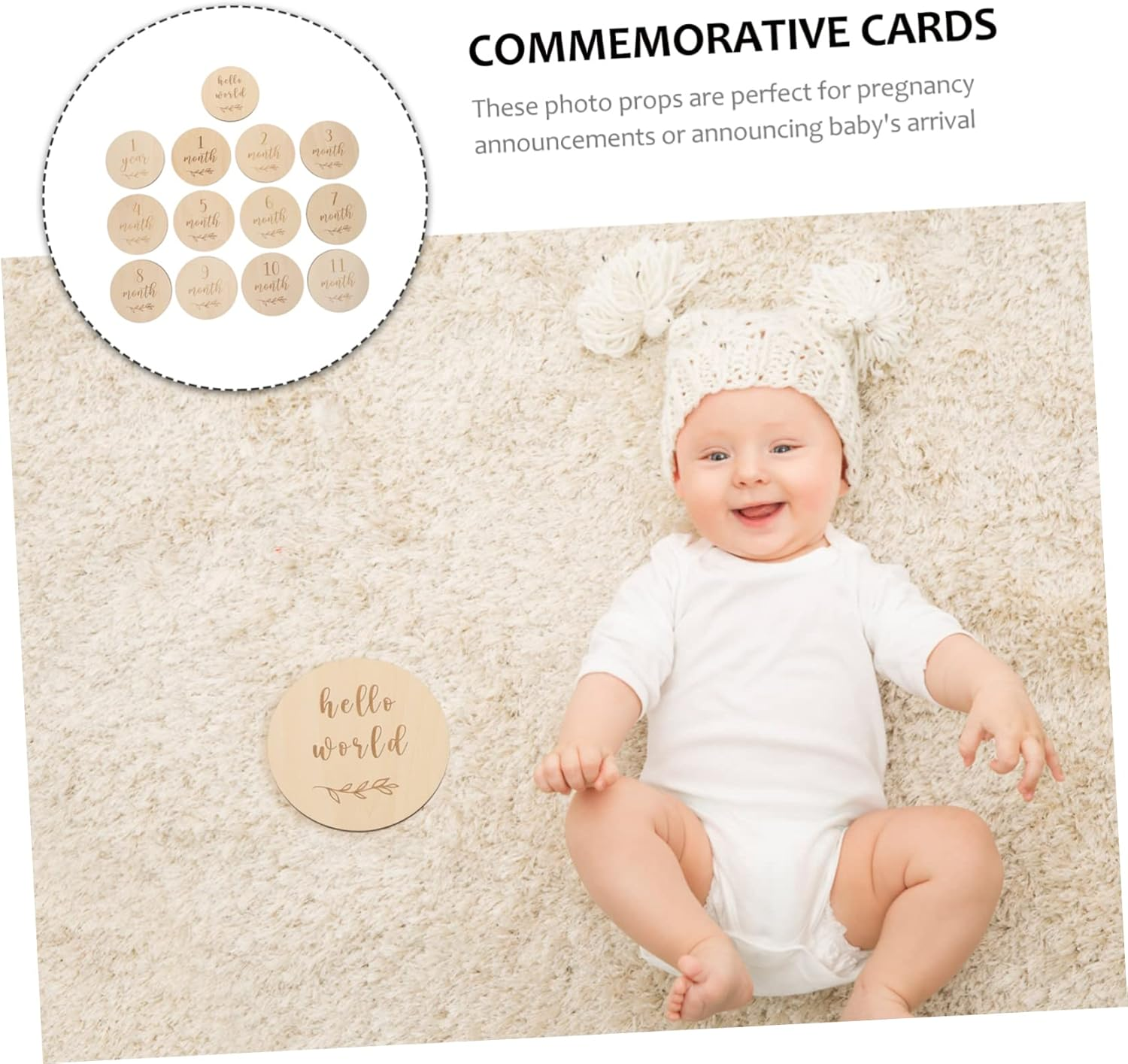 SUPVOX 13Pcs Wooden Birth Commemorative Cards Monthly Milestone Photo Props for Newborn Announcement and Growth Memory Keepsake Set image number 3