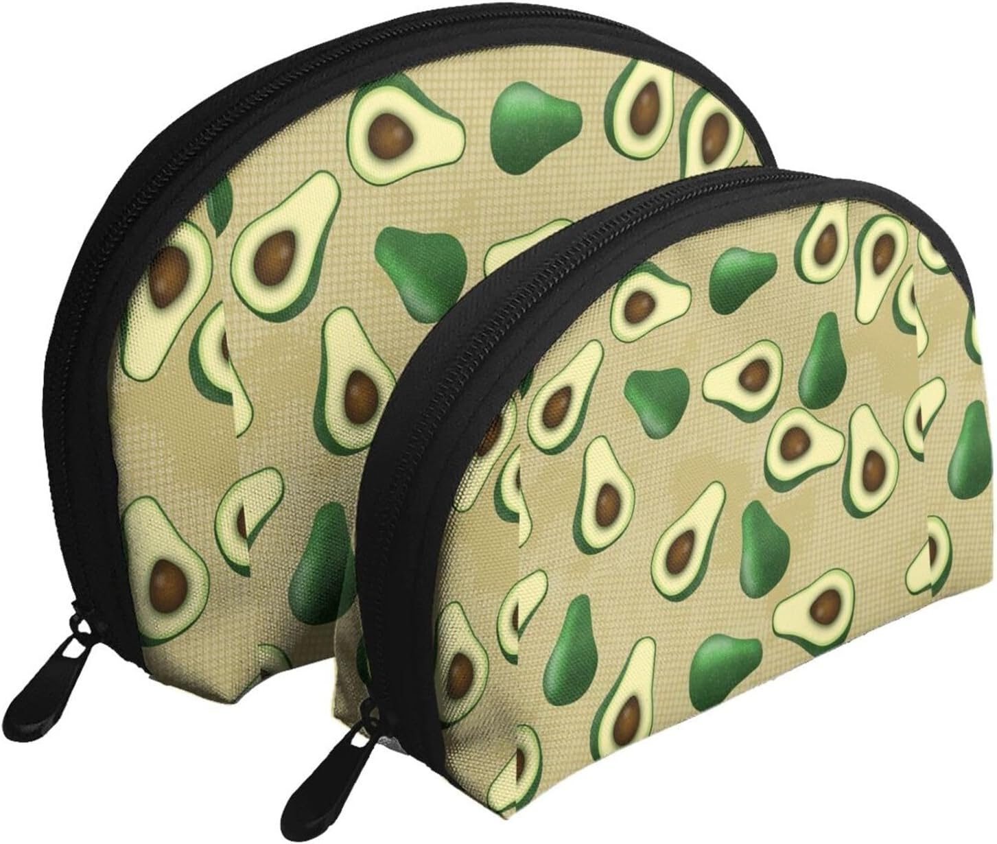 Cozimangoe Coin Pouch Makeup Bags Set, 2 Piece Shell Shape Cosmetic Bag with Pockets for Daily Travel Handbag Lipstick Keys Toiletry, Personalized Avocado Dot Brown image number 3