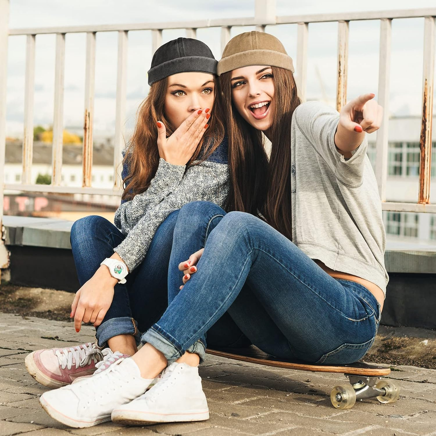 2 Pieces Brimless Hats for Men Adjustable Docker Hat Casual No Brim Hat Visor-Less Flip Hat Sailor Skullcap image number 3