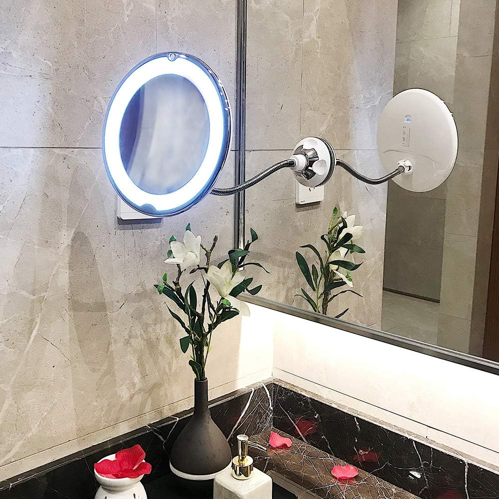 TOP4EVER 8" Magnifying Mirror with Light Lighted Makeup Mirror with Magnification ，Flexible Magnifying Mirror with Suction Cups image number 6