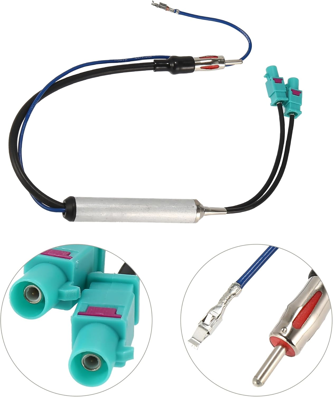 X AUTOHAUX Car Truck Radio Auto Antenna Dual Aerial Adapter Connector Cable with Amplifier FM AM Stereo Audio GPS Navigation for Audi for Volkswagen for VW image number 1